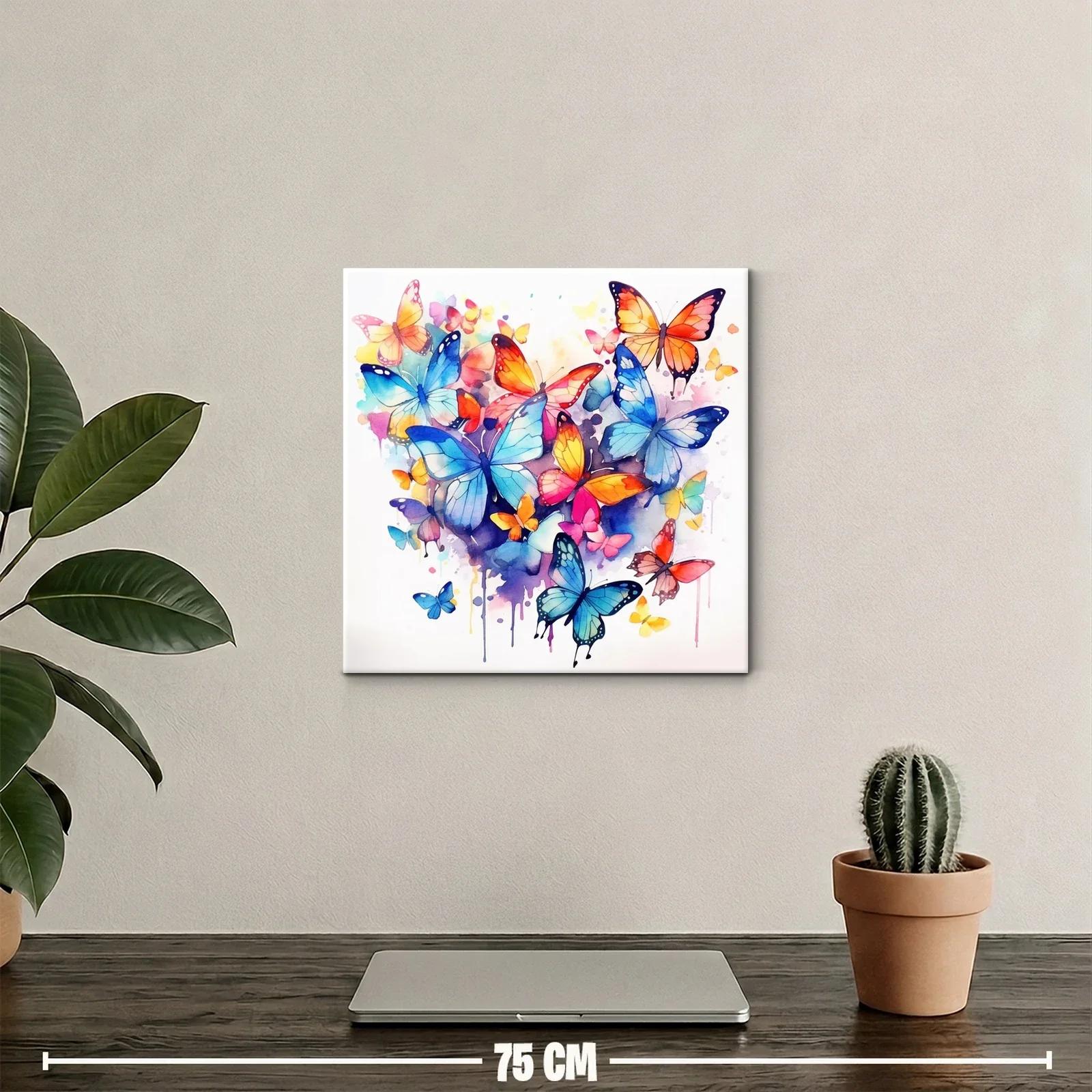 Cuadro con mariposas vibrantes en tonos azules y naranjas — miniatura 2