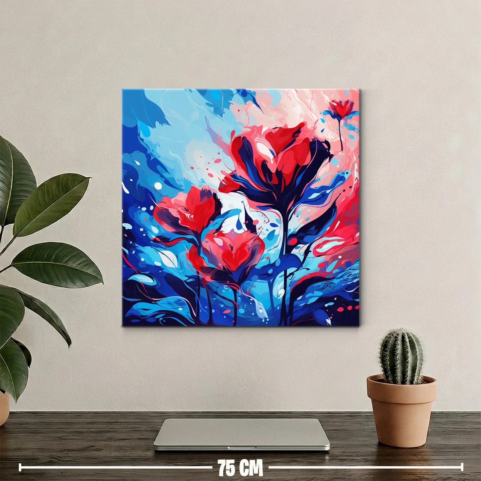 Cuadro vibrante con flores en tonos rojos y azules intensos — miniatura 2