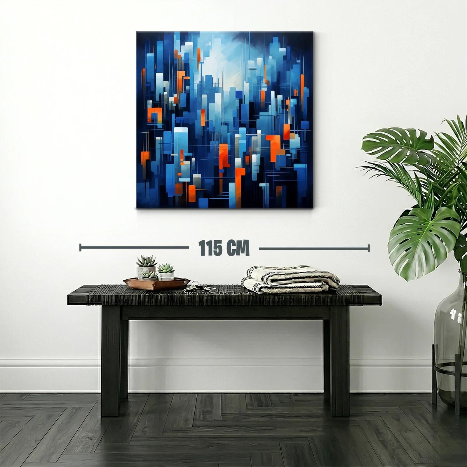 Composición abstracta en tonos azules con toques naranjas vibrantes — miniatura 2