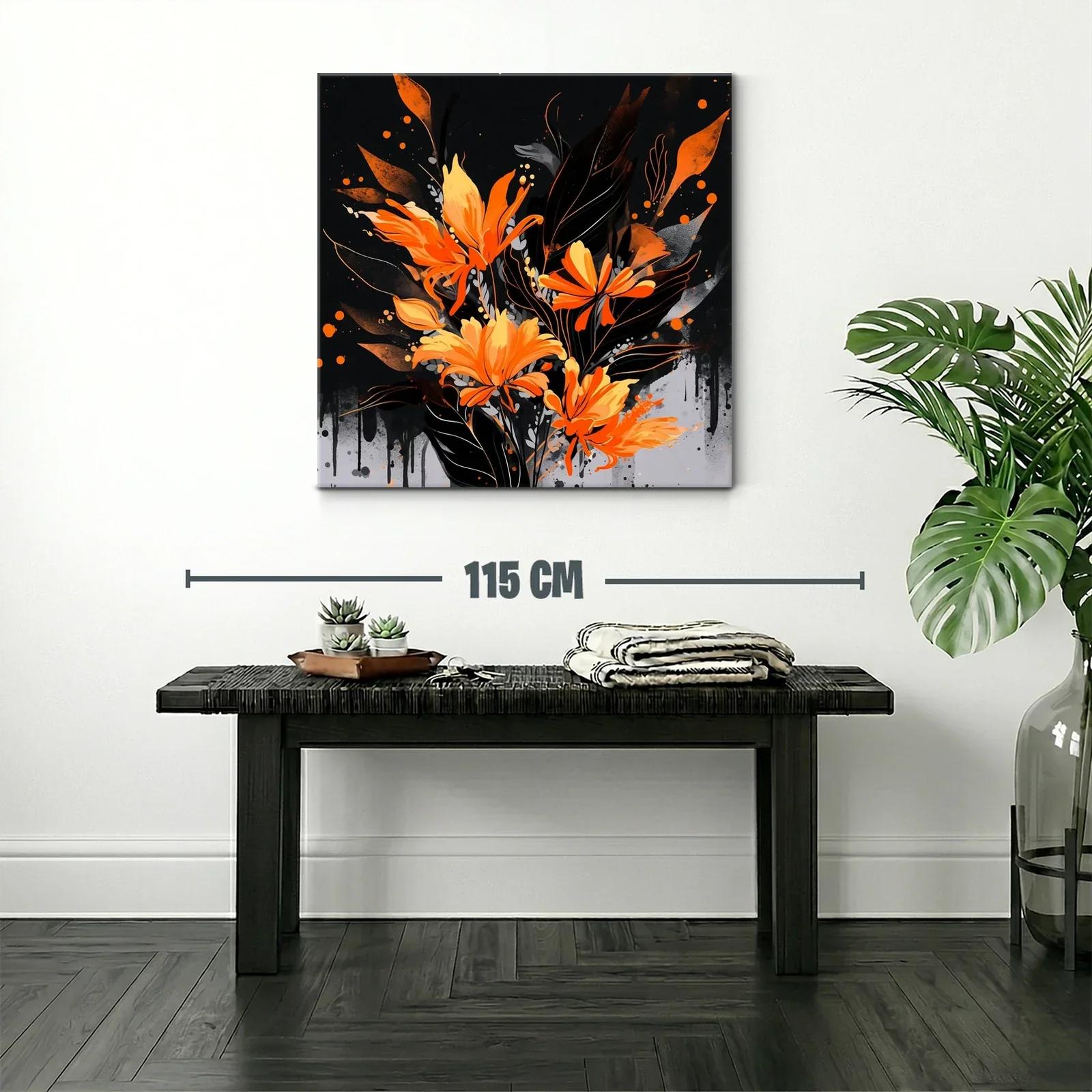Cuadro floral en tonos naranja y negro para espacios modernos — miniatura 2