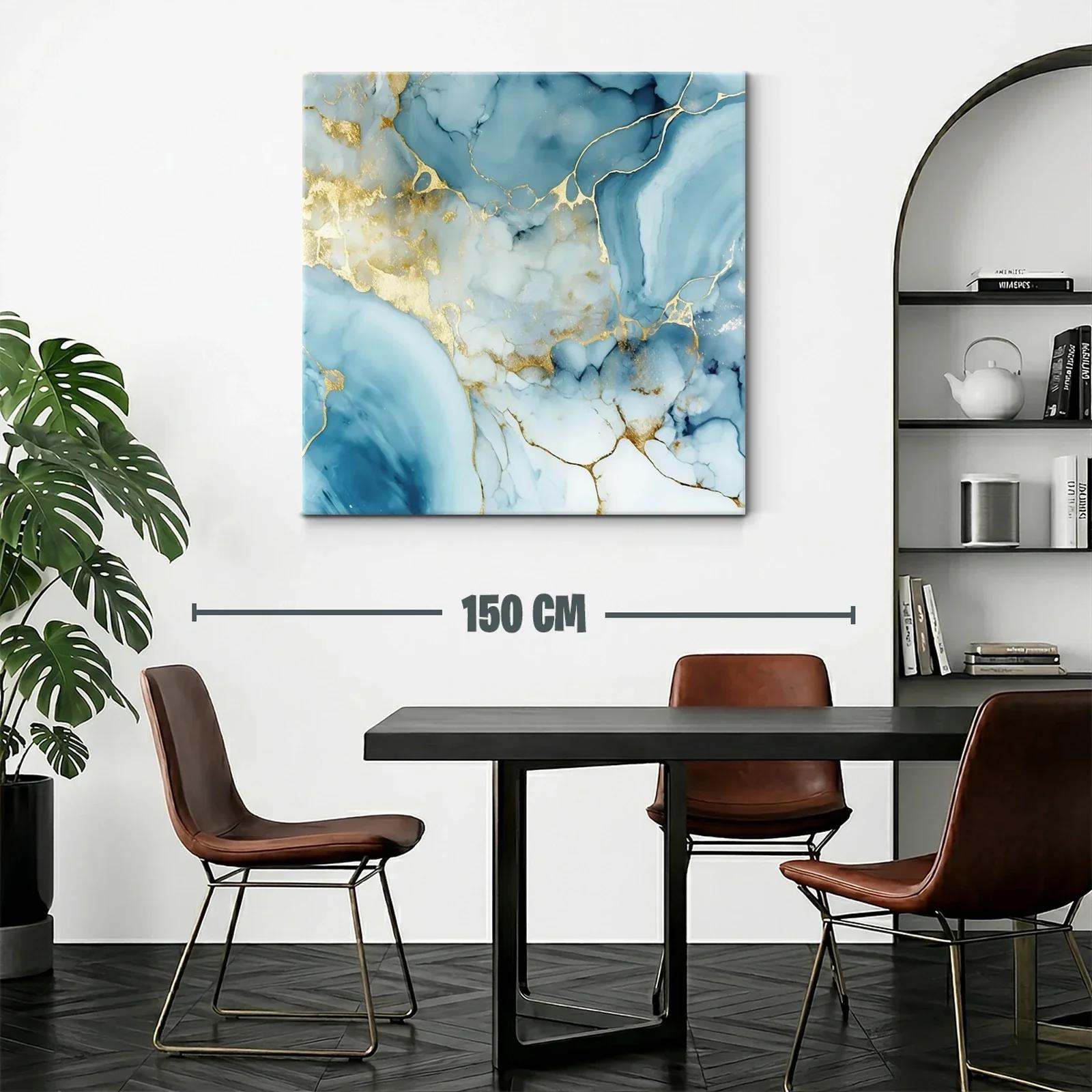 Cuadro abstracto con tonos azules y detalles dorados elegantes — miniatura 2