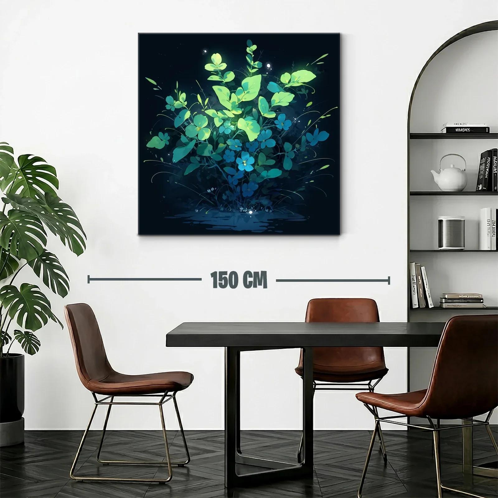 Ramo luminoso de flores y hojas verdes sobre fondo oscuro — miniatura 2