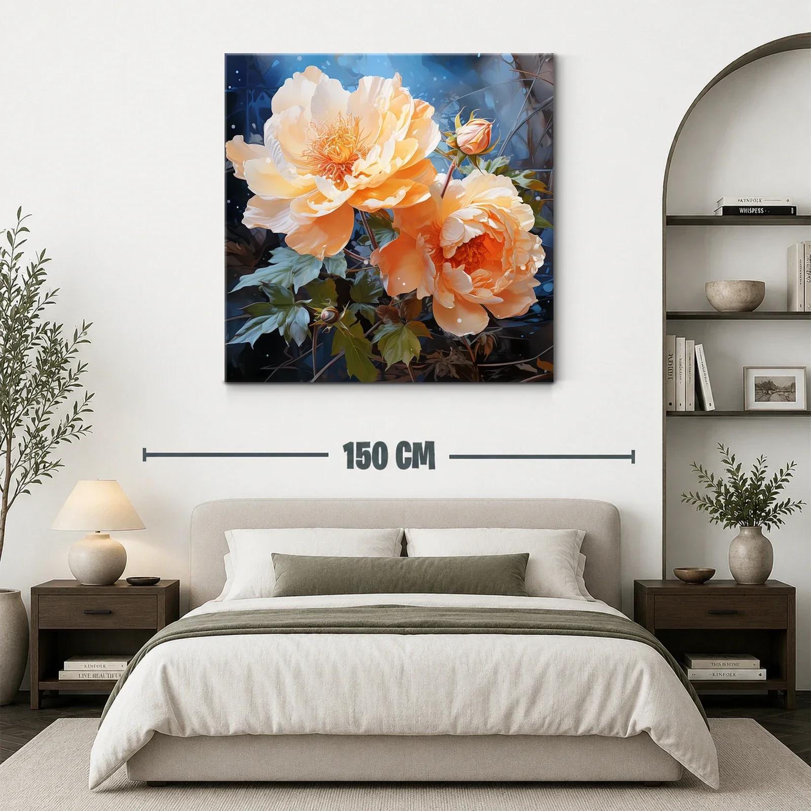 Cuadro con delicadas flores en tonos durazno y azul noche — miniatura 3
