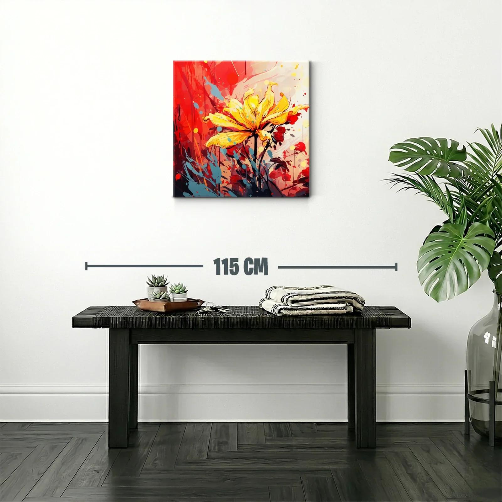 Flor amarilla vibrante con fondo rojo y azul moderno — miniatura 2