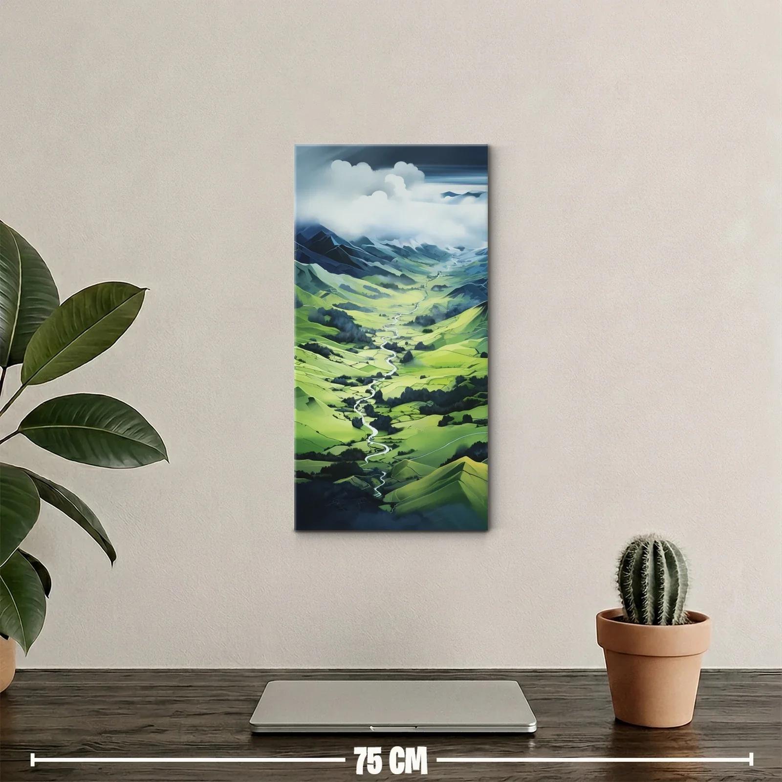 Cuadro valle montañoso verde con río serpenteante — miniatura 2