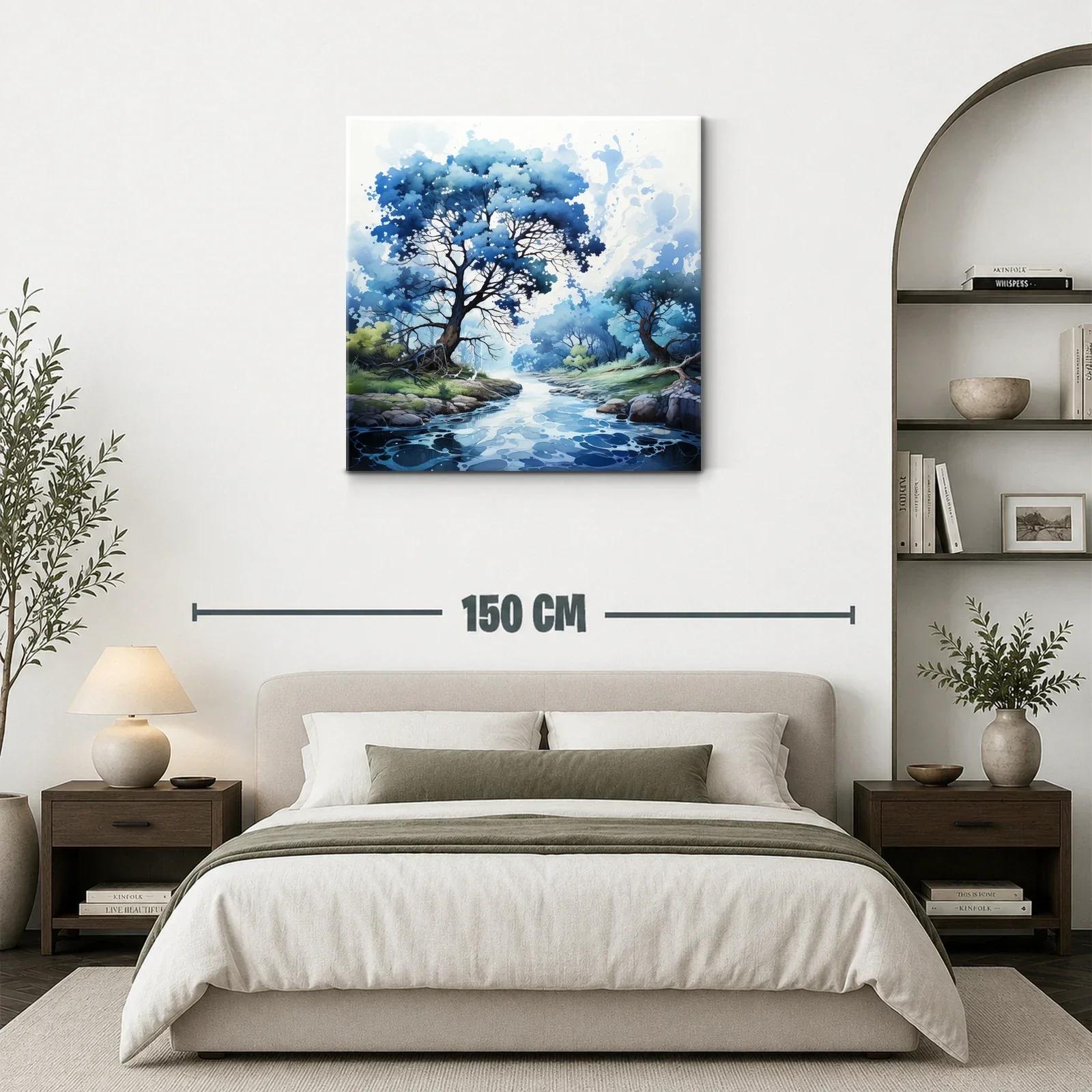 Paisaje sereno con árboles azules junto a río calmado — miniatura 3