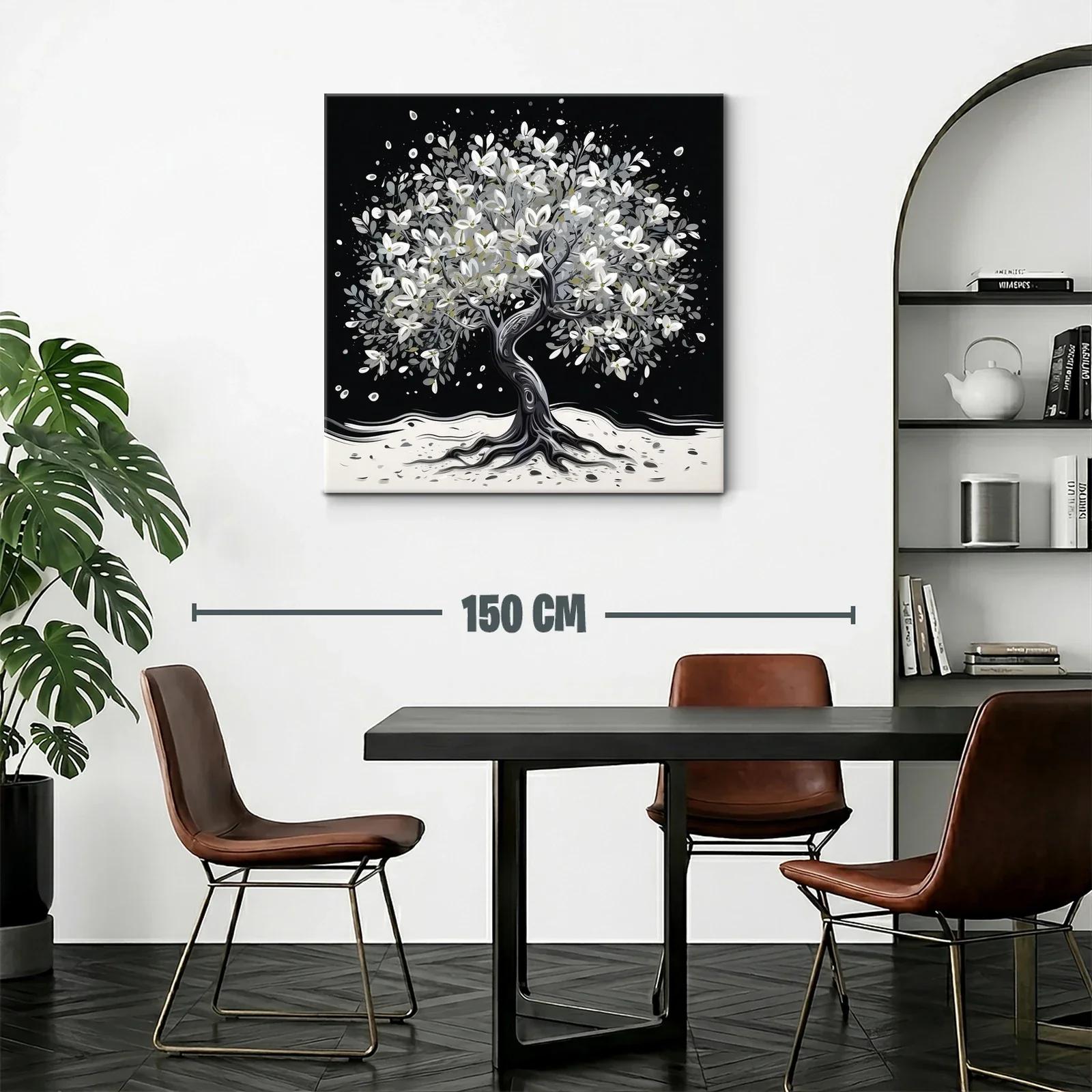 Árbol florecido en tonos blancos y grises sobre fondo oscuro — miniatura 2