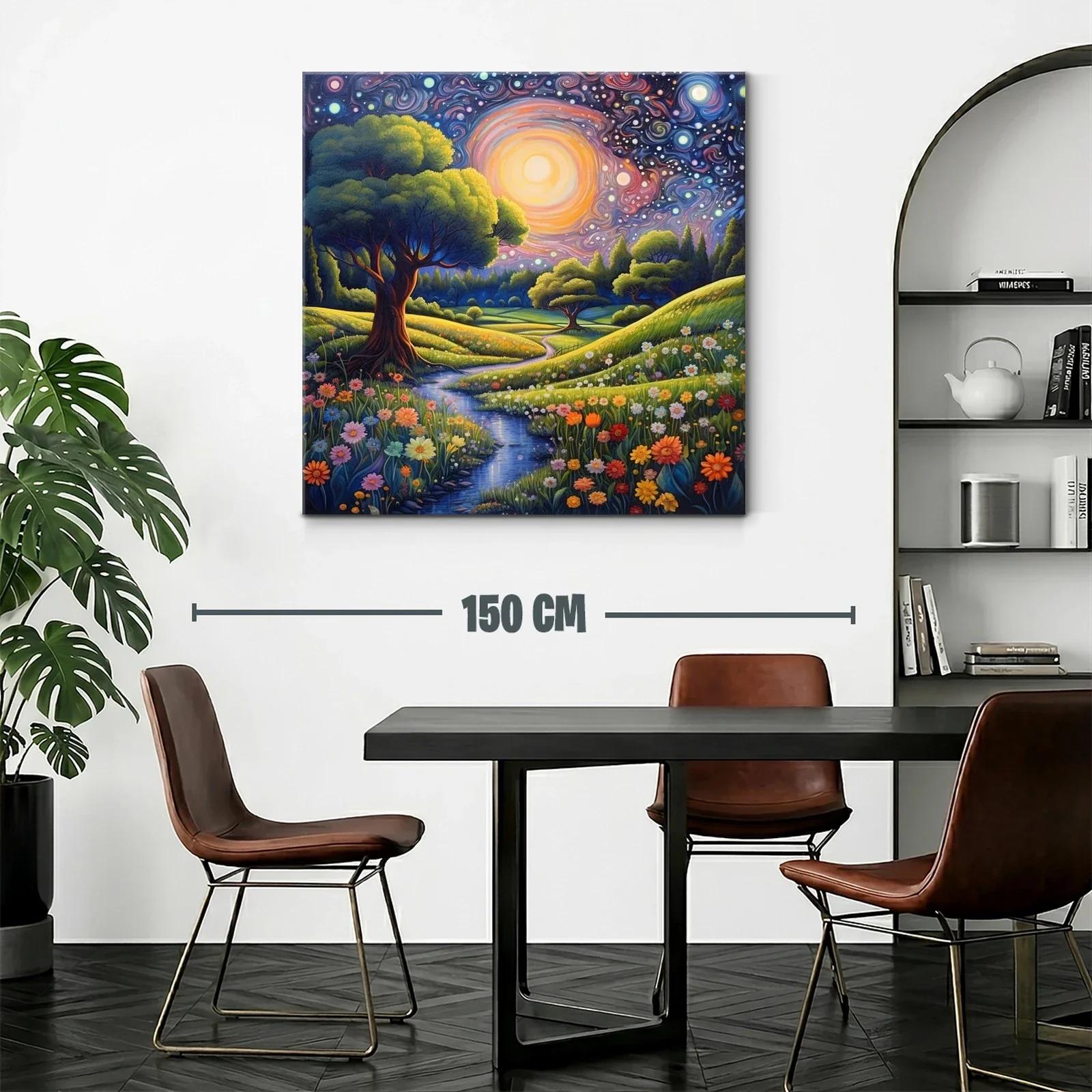Paisaje nocturno con flores y cielo estrellado vibrante — miniatura 2