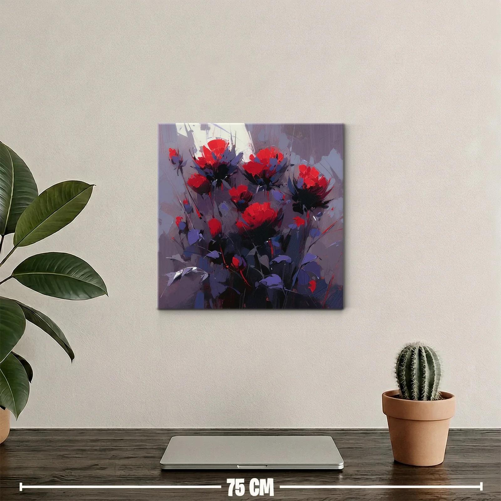 Cuadro moderno con flores rojas vibrantes y fondo gris — miniatura 2