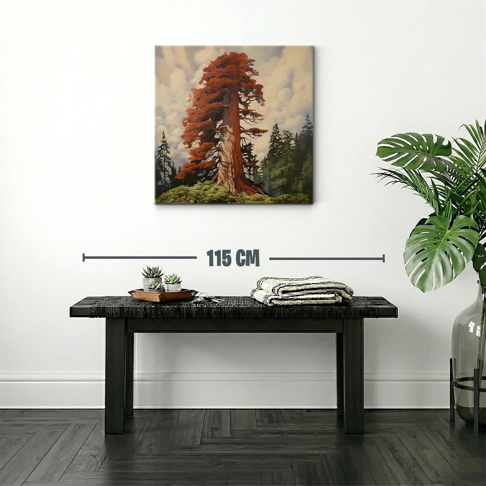Imponente árbol rojizo entre bosque y cielo nublado — miniatura 2