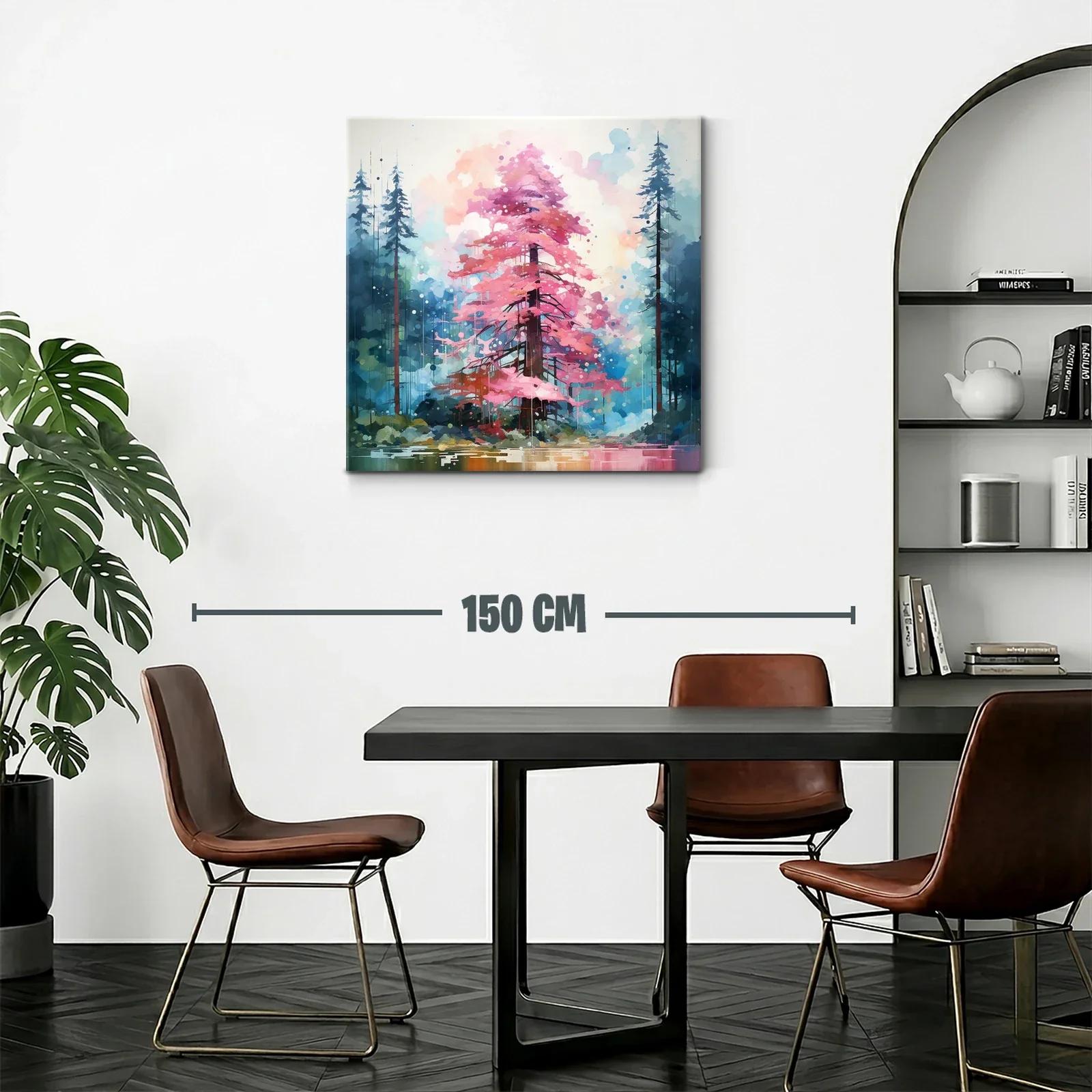 Árbol rosa entre coníferas en bosque mágico — miniatura 2