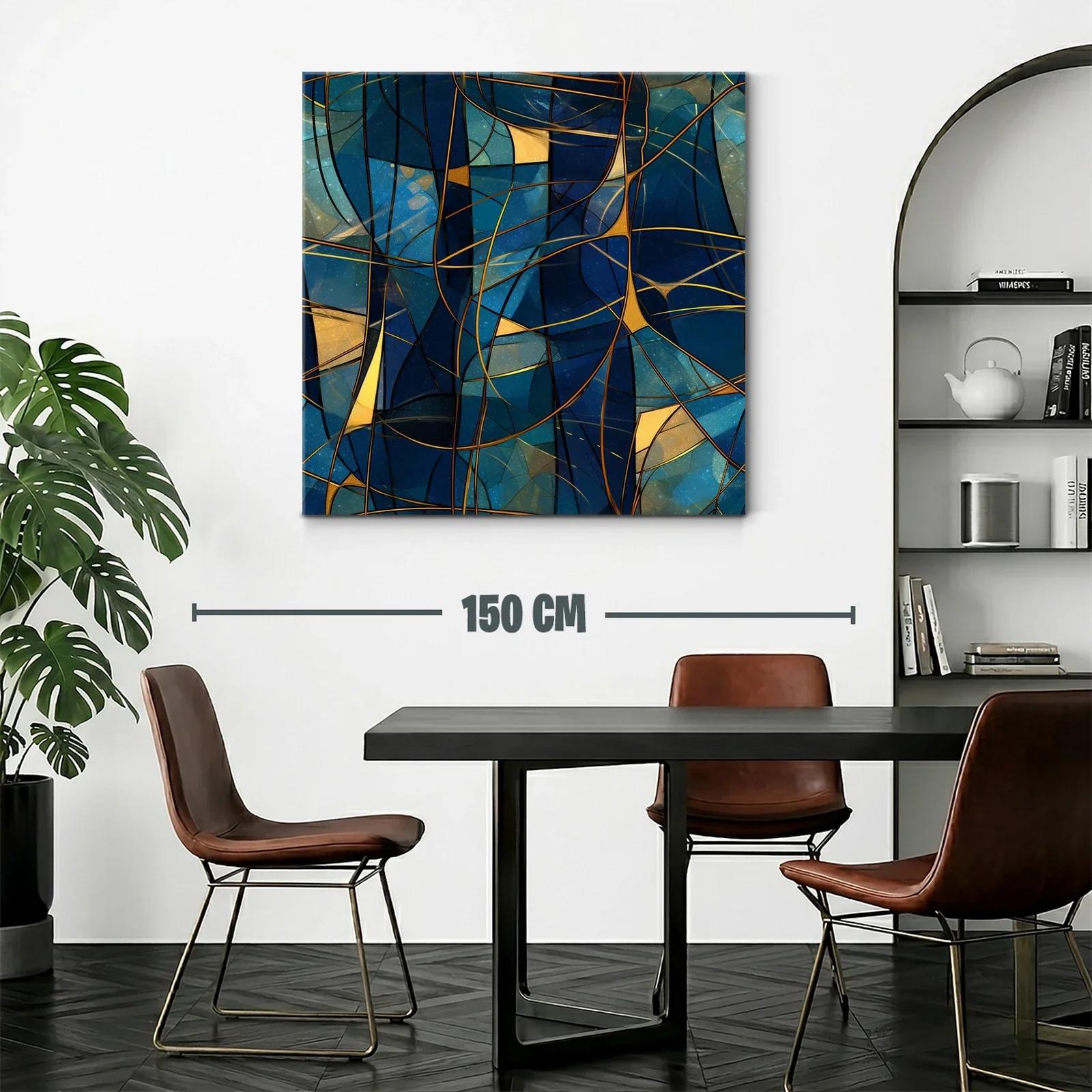 Composición abstracta con tonos azules y líneas doradas entrelazadas — miniatura 2