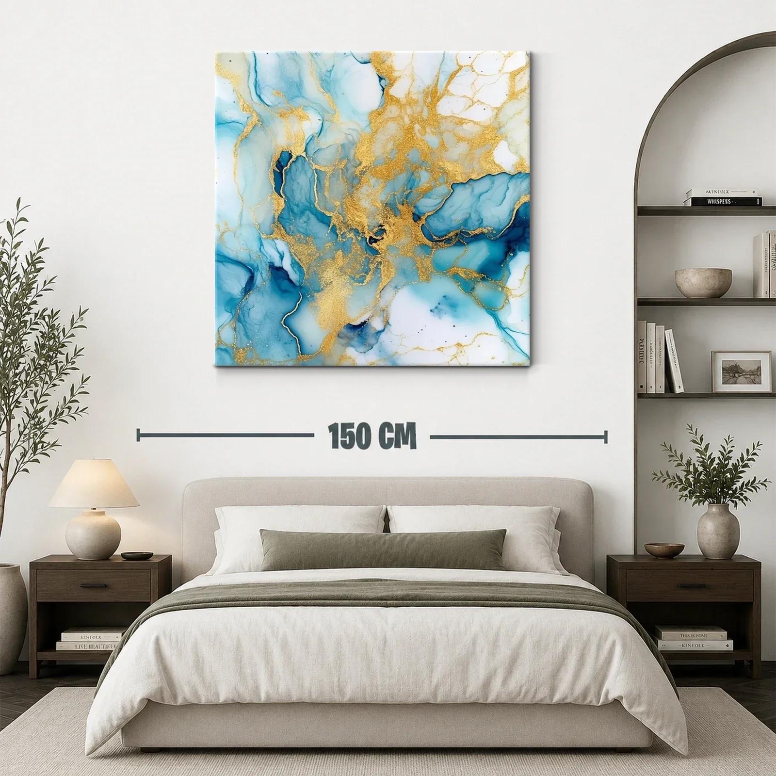 Abstracción elegante en azul con detalles dorados brillantes — miniatura 3