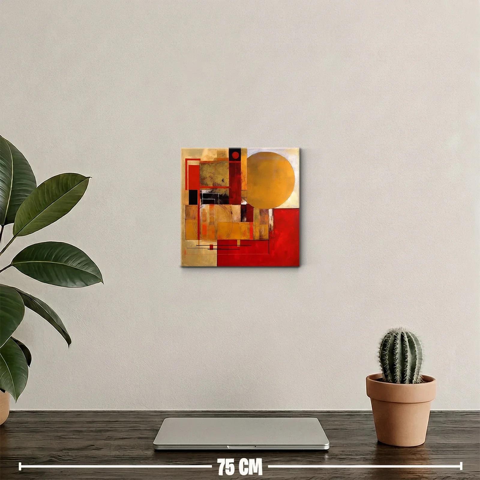 Composición abstracta en rojo y dorado con formas geométricas — miniatura 2