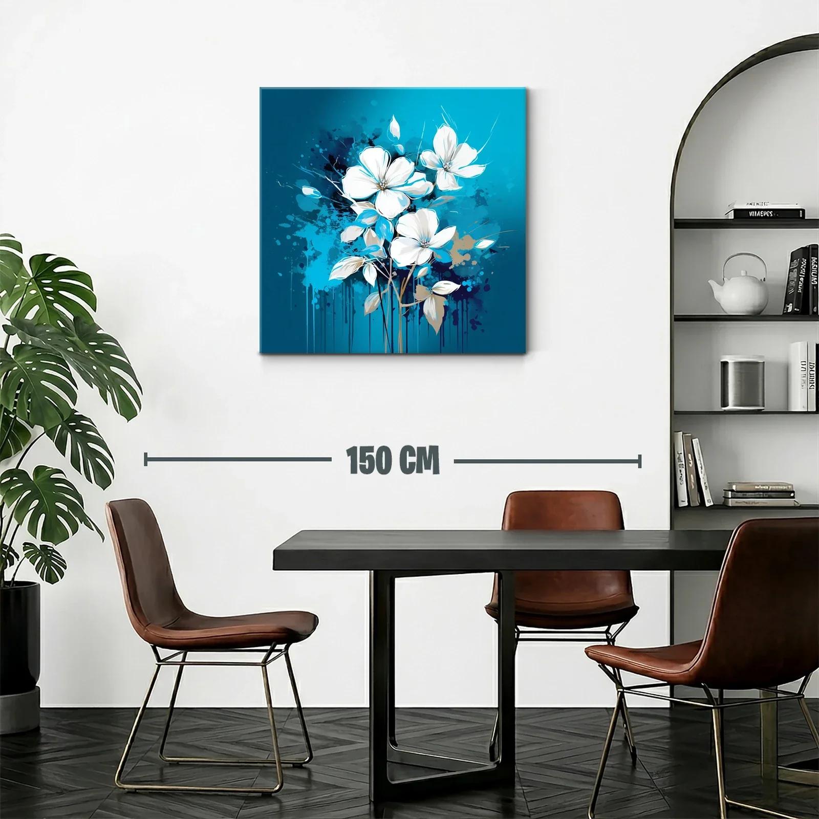 Flores blancas sobre fondo azul vibrante con salpicaduras — miniatura 2