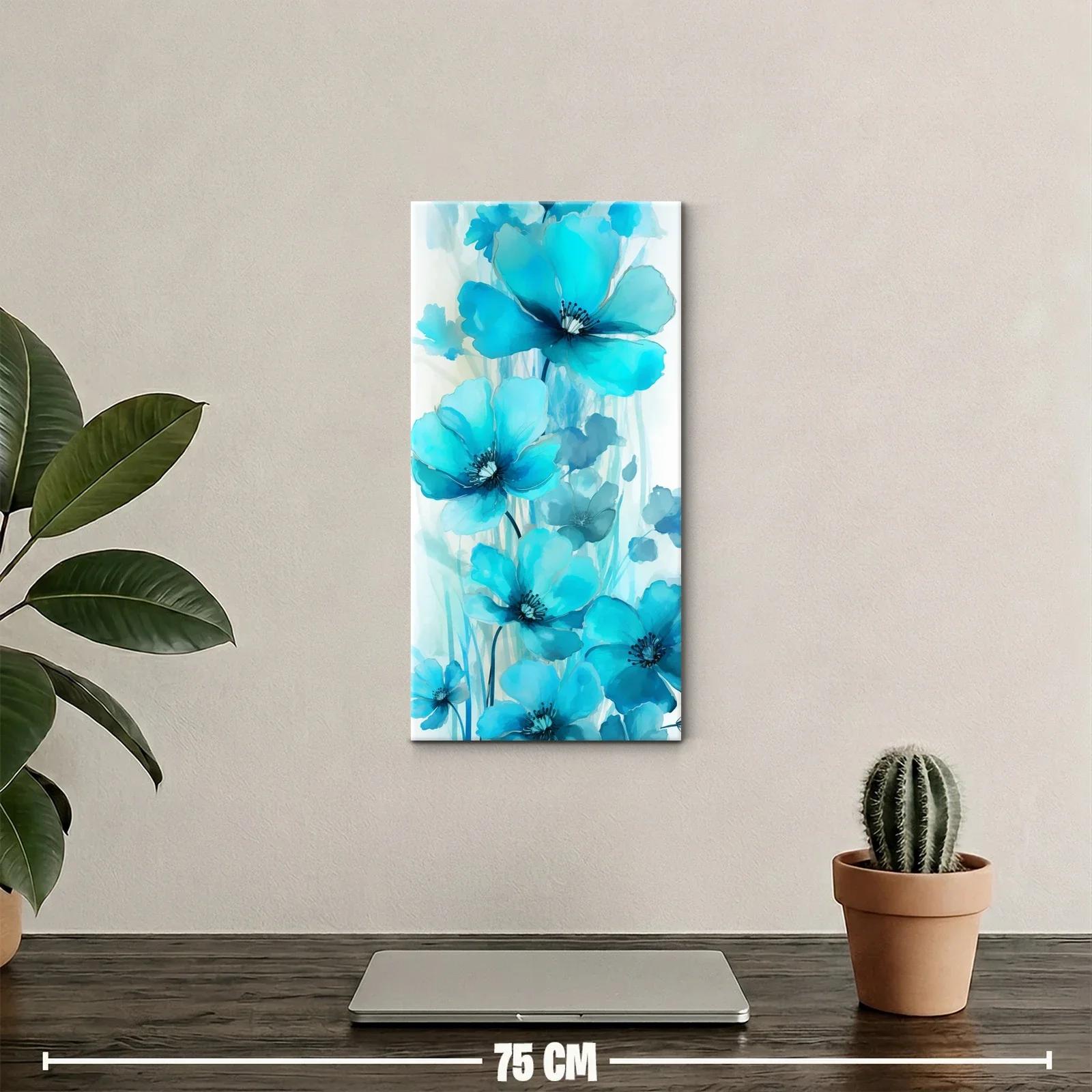Cuadro flores azules tipo amapola con lavados suaves — miniatura 2