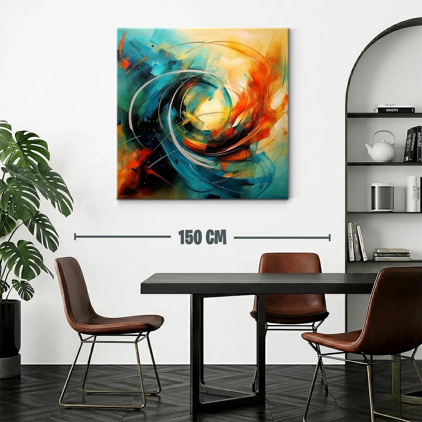 Cuadro abstracto con energía vibrante y dinámica en azul y naranja — miniatura 2