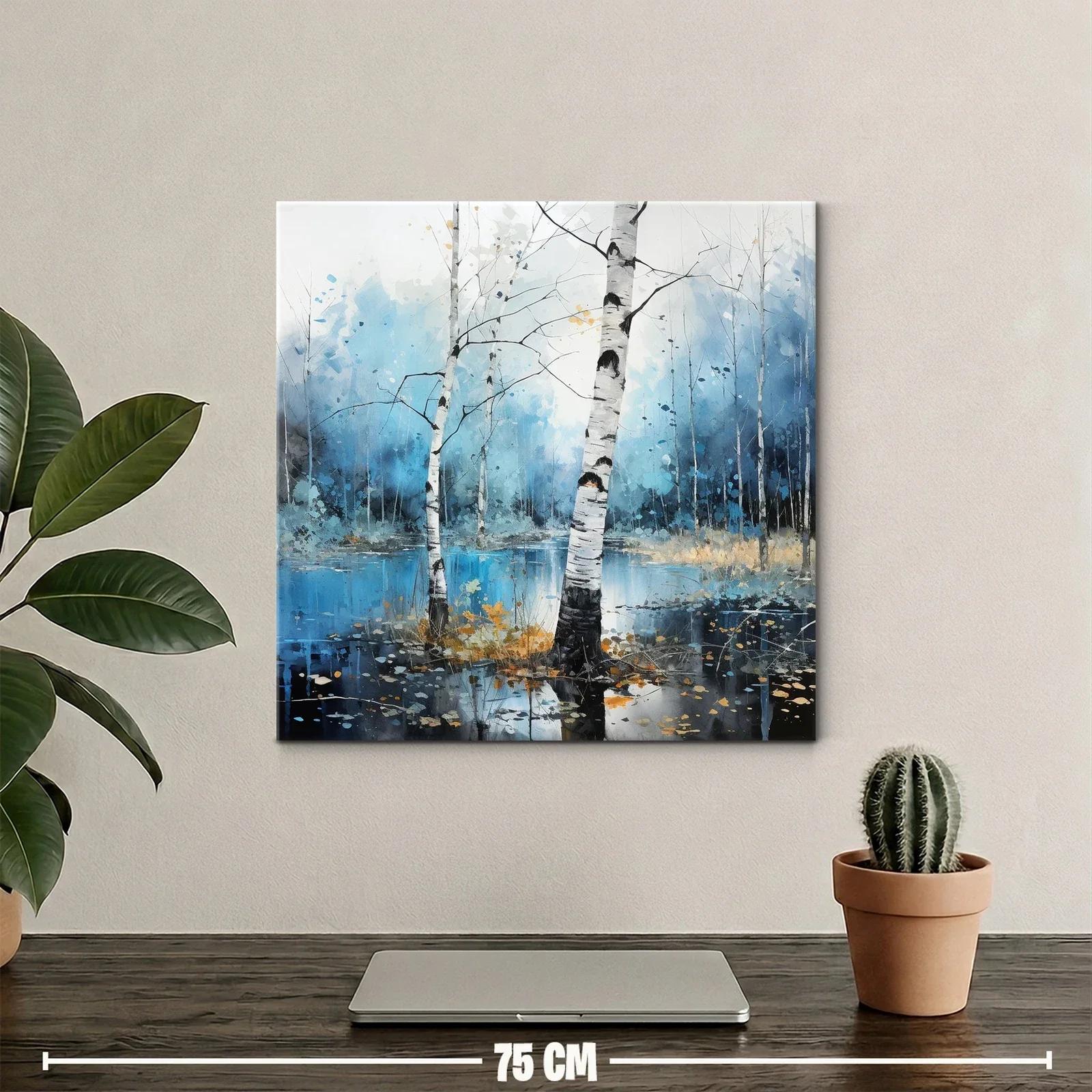 Bosque de abedules con reflejos en tonos azules y dorados — miniatura 2