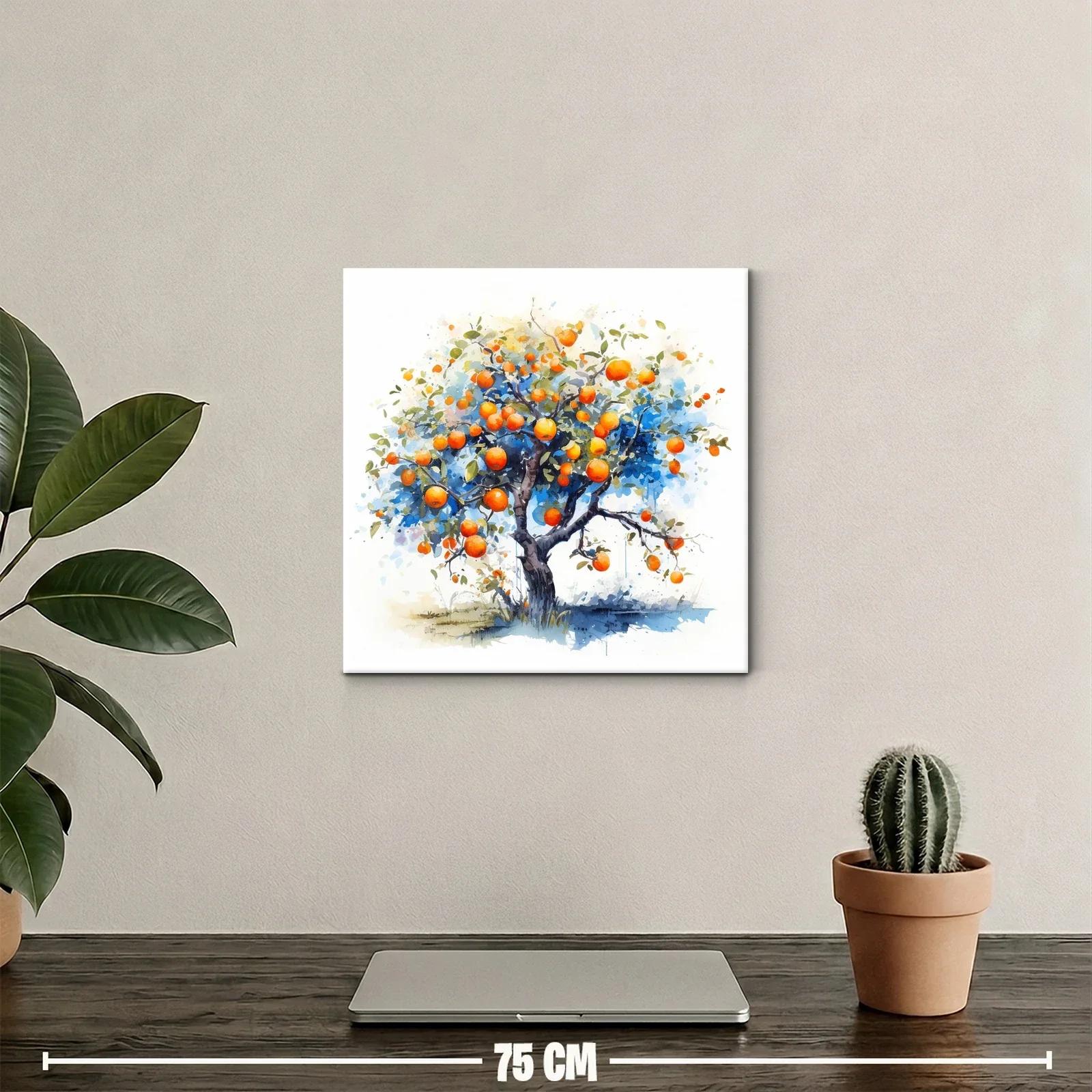 Árbol de naranjas vibrantes con fondo azul y blanco — miniatura 2