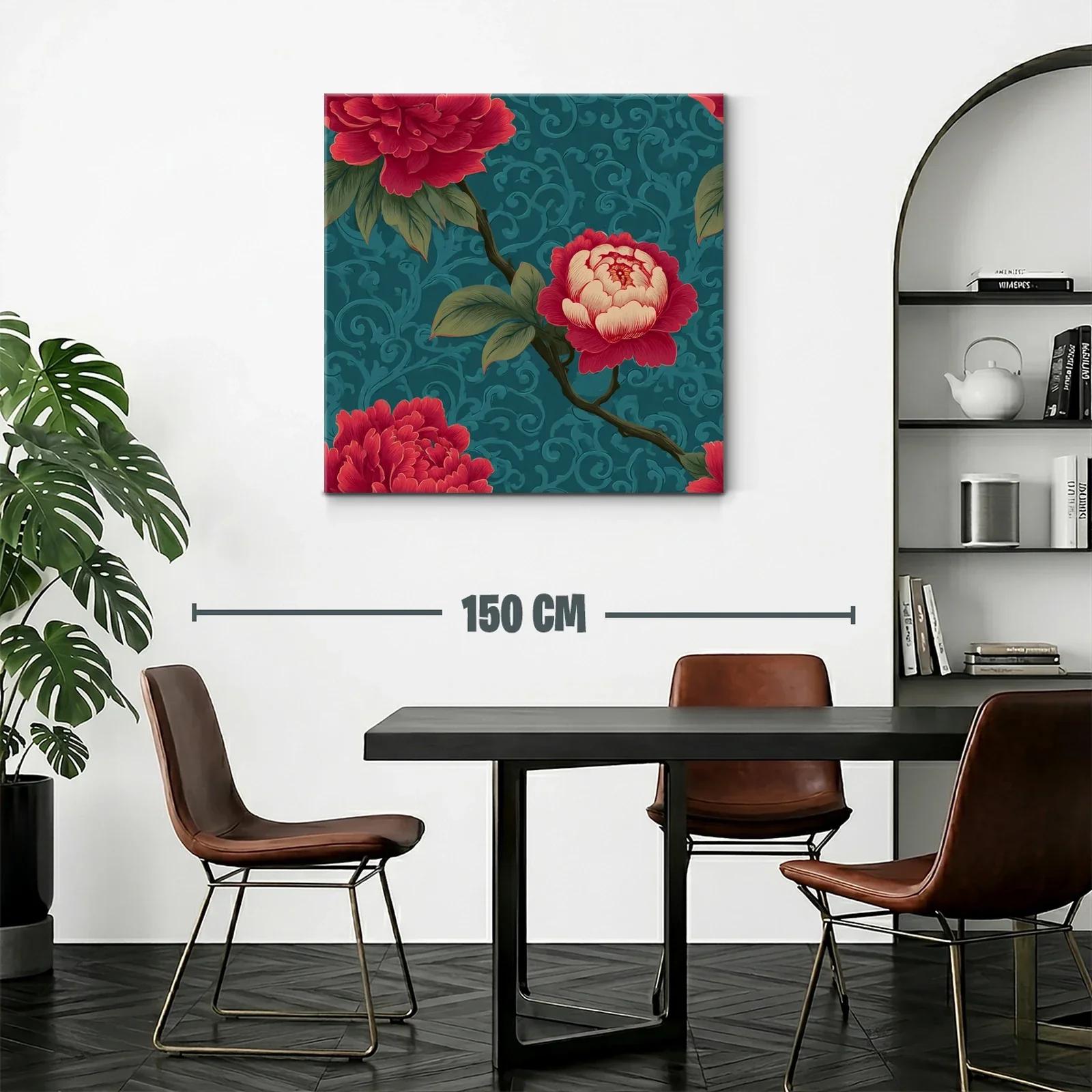 Cuadro floral con rosas rojas sobre fondo azul texturizado — miniatura 2
