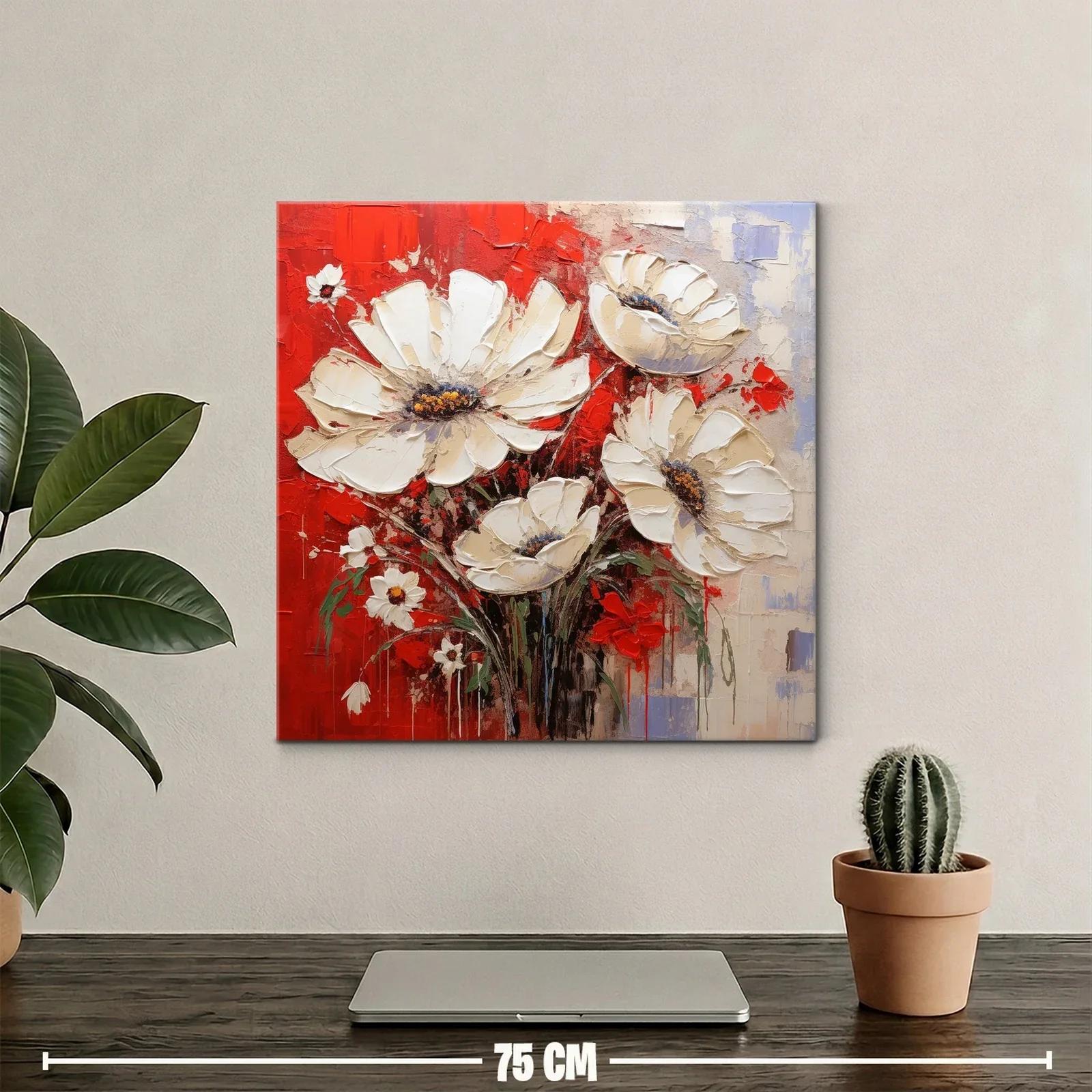 Flores blancas sobre fondo rojo intenso y texturas vibrantes — miniatura 2
