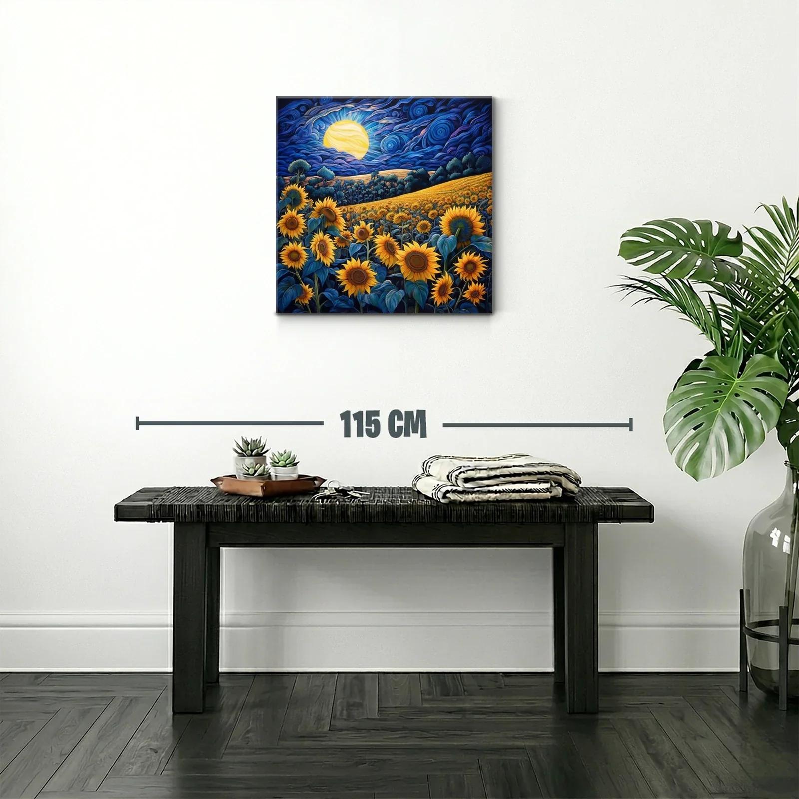 Campo de girasoles bajo un cielo nocturno vibrante — miniatura 2