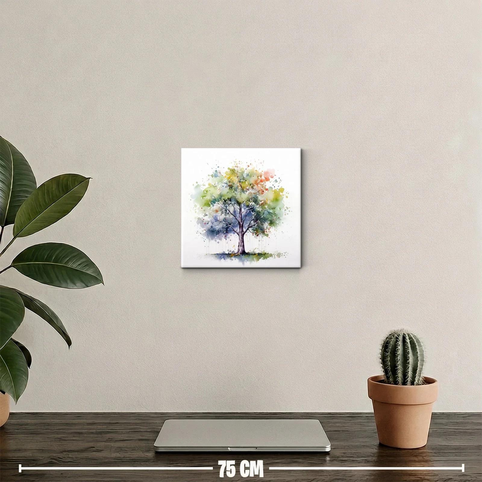 Cuadro decorativo con árbol colorido en acuarela moderna — miniatura 2