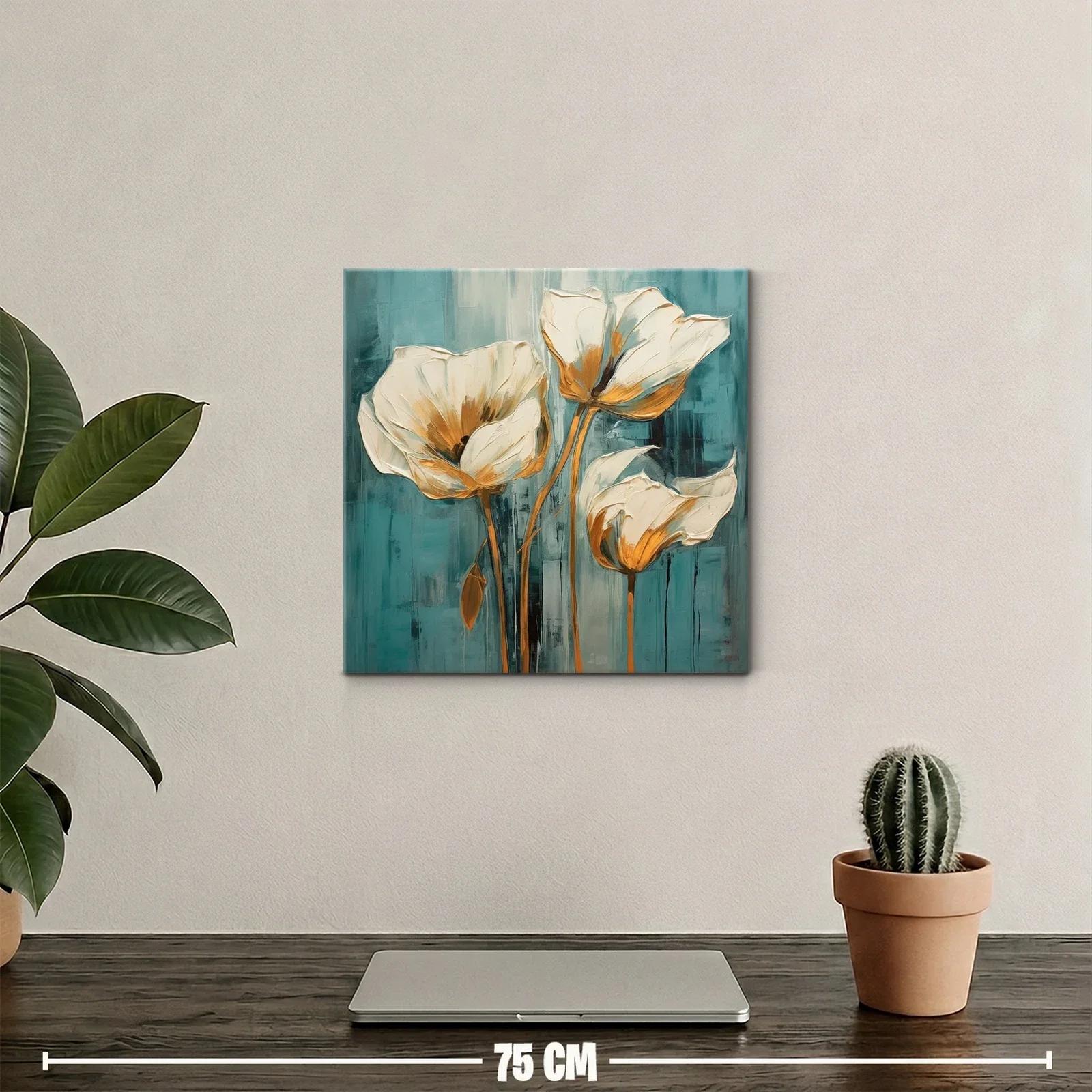 Cuadro floral elegante con tonos crema y azul verdoso — miniatura 2