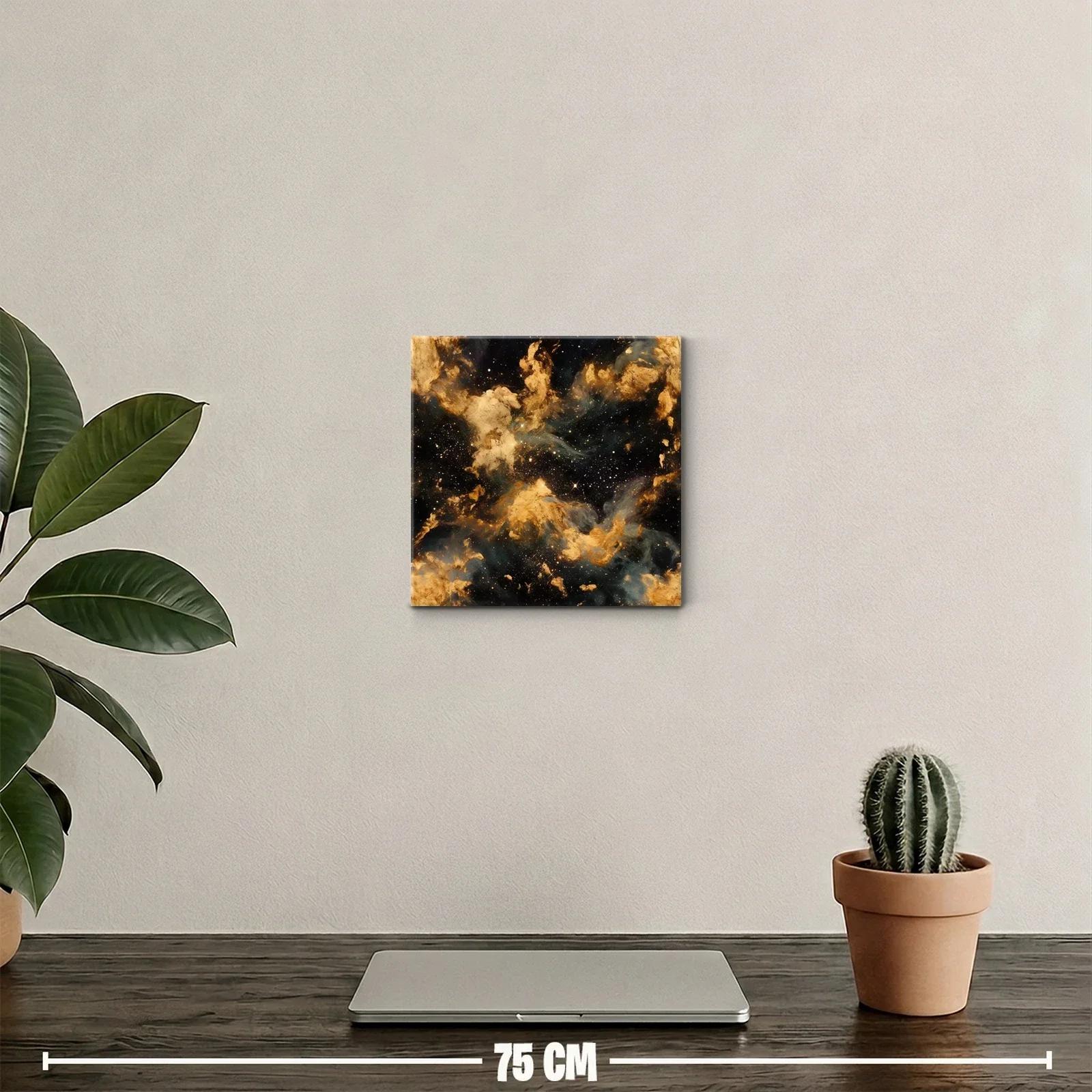 Cuadro Abstracto Nebulosa Dorada con Toques Cósmicos — miniatura 2