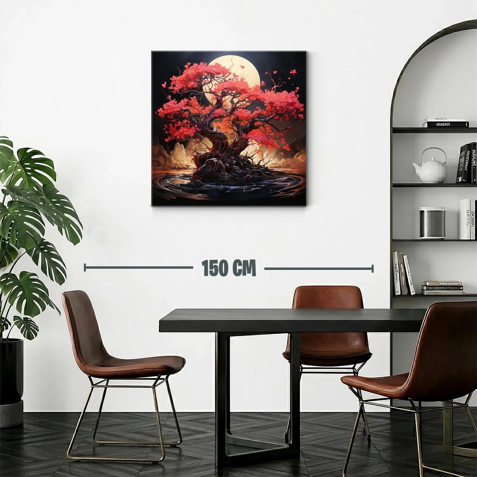 Árbol de hojas rojas bajo luna llena — miniatura 2