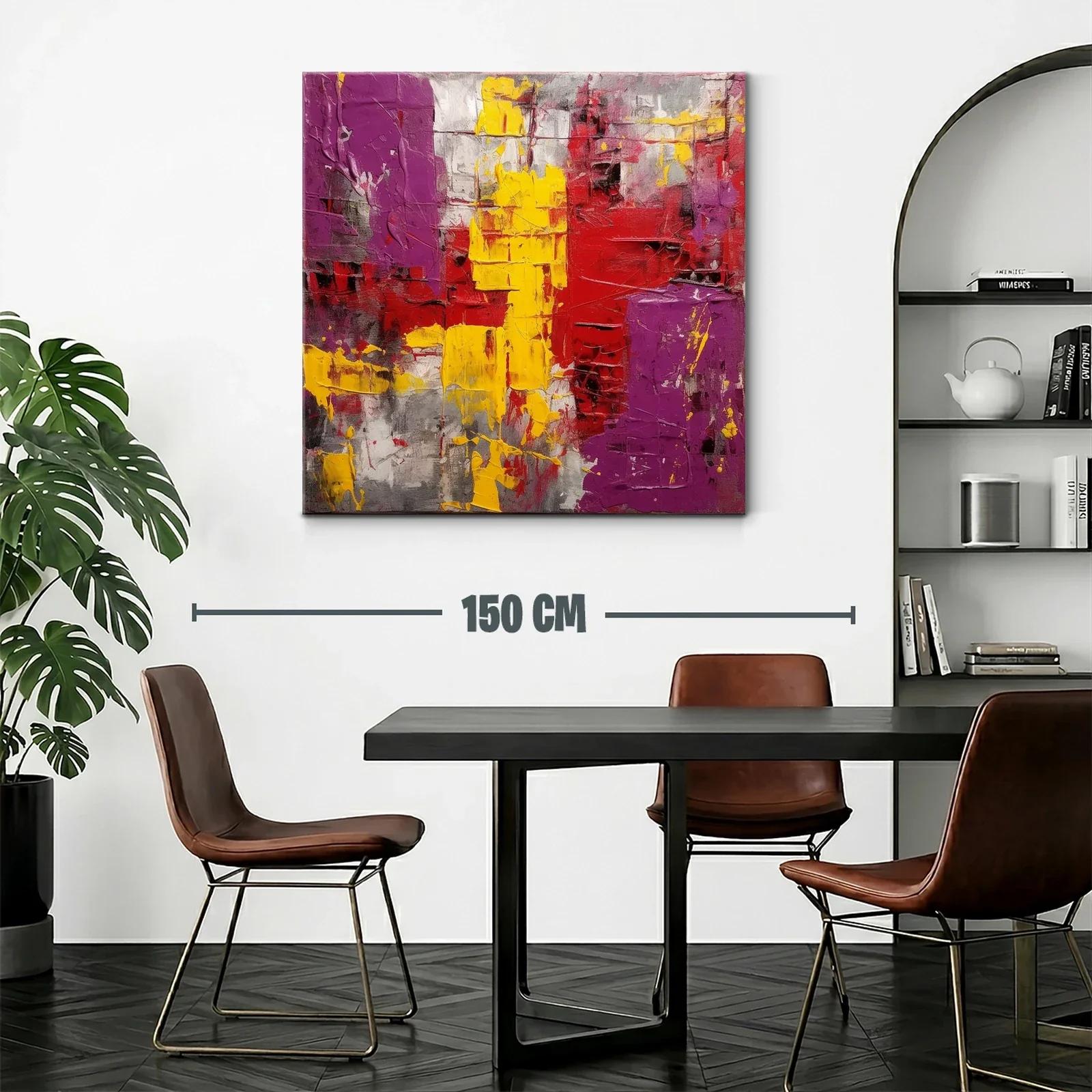 Cuadro abstracto en tonos vivos rojos amarillos y morados — miniatura 2