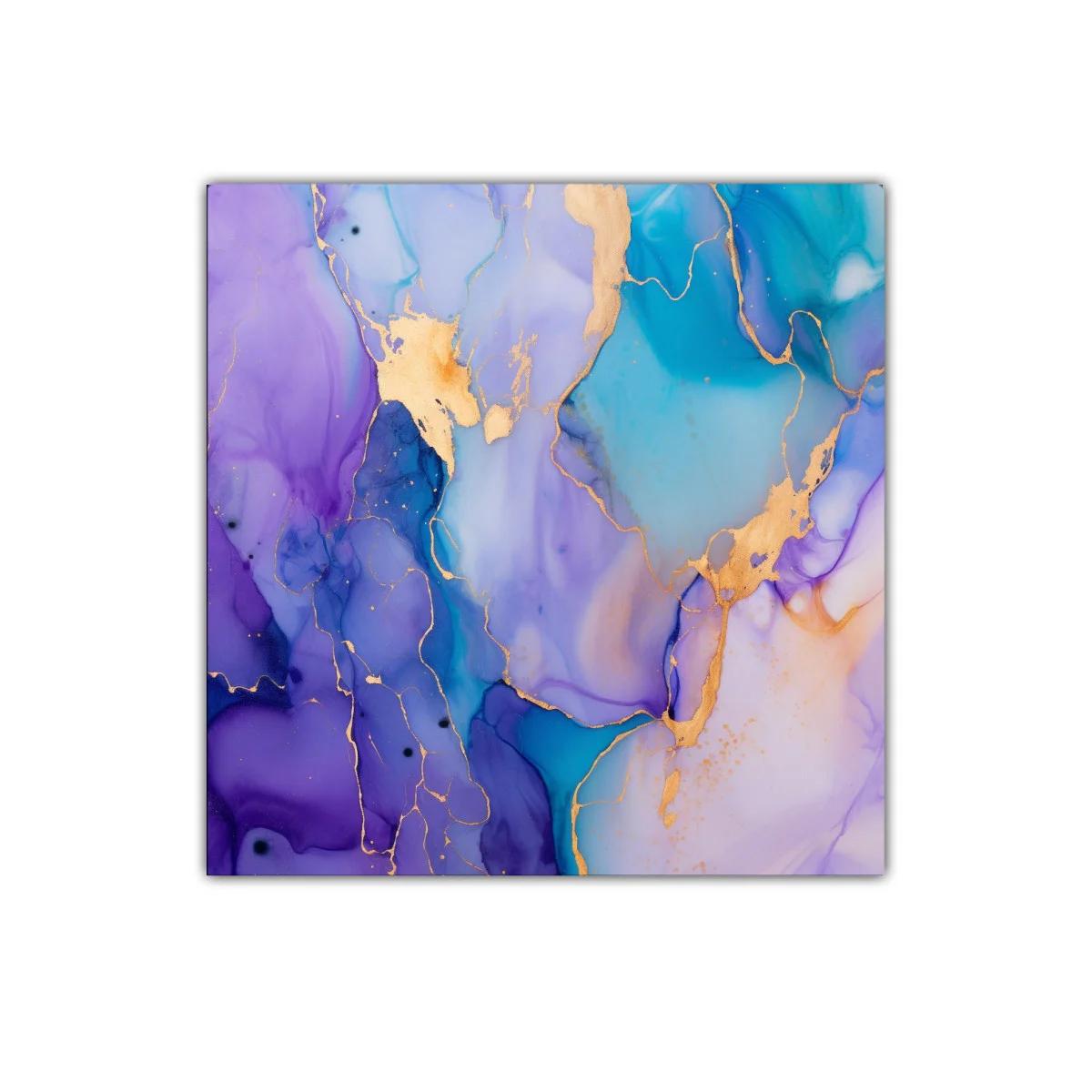 Cuadro abstracto con tonos violetas y toques dorados brillantes — miniatura 1