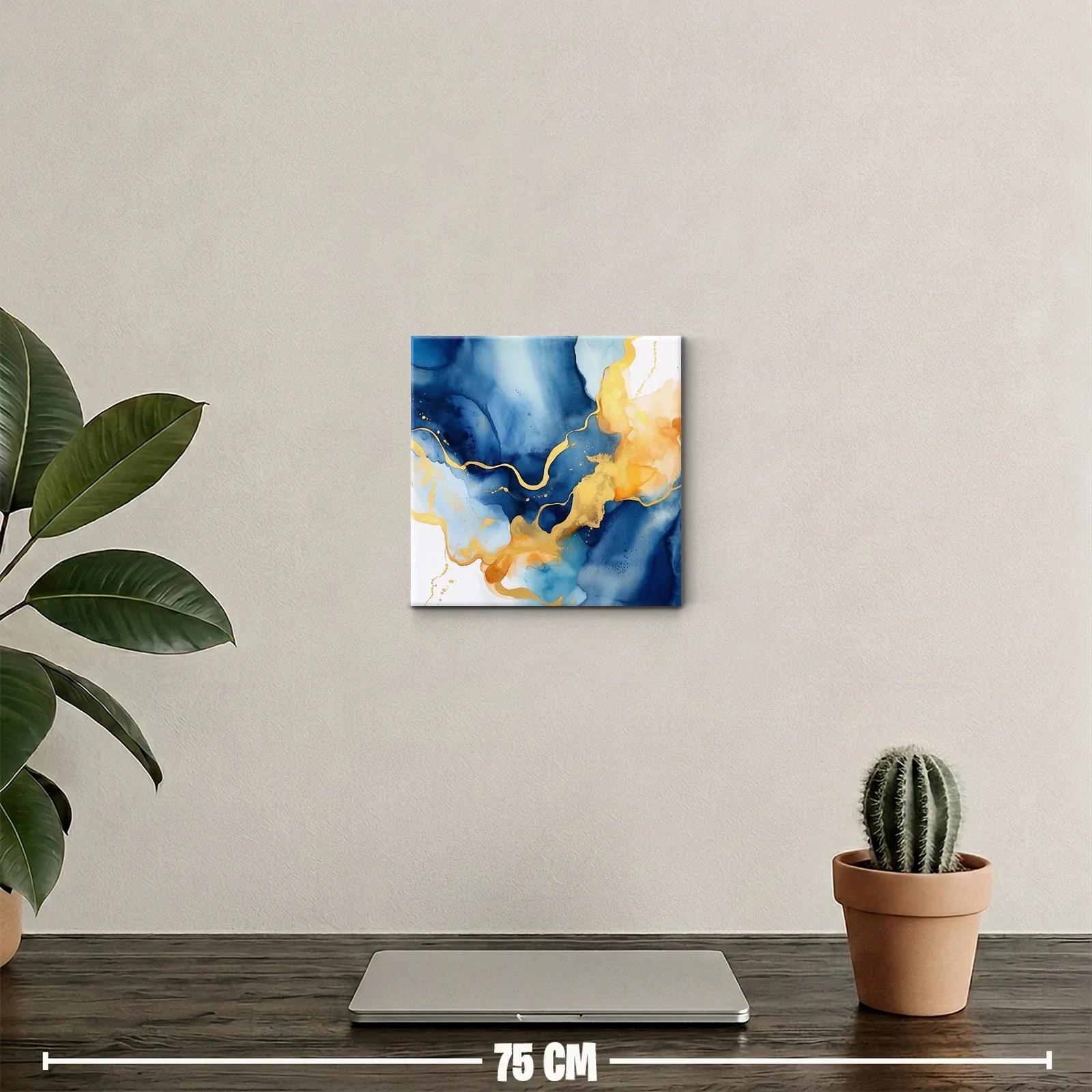 Cuadro abstracto con tonos azules y dorados elegantes — miniatura 2