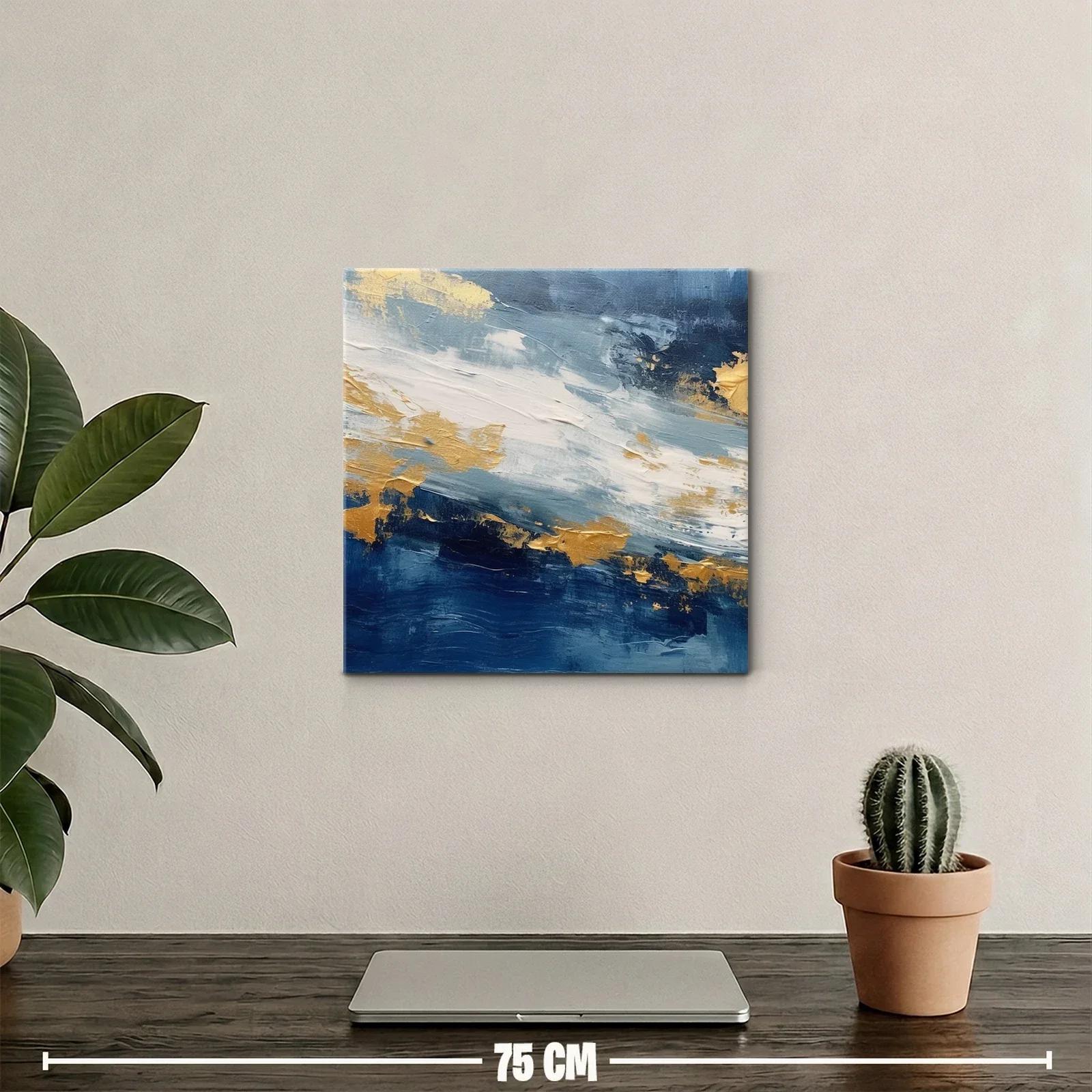 Cuadro abstracto azul con detalles dorados y blancos — miniatura 2