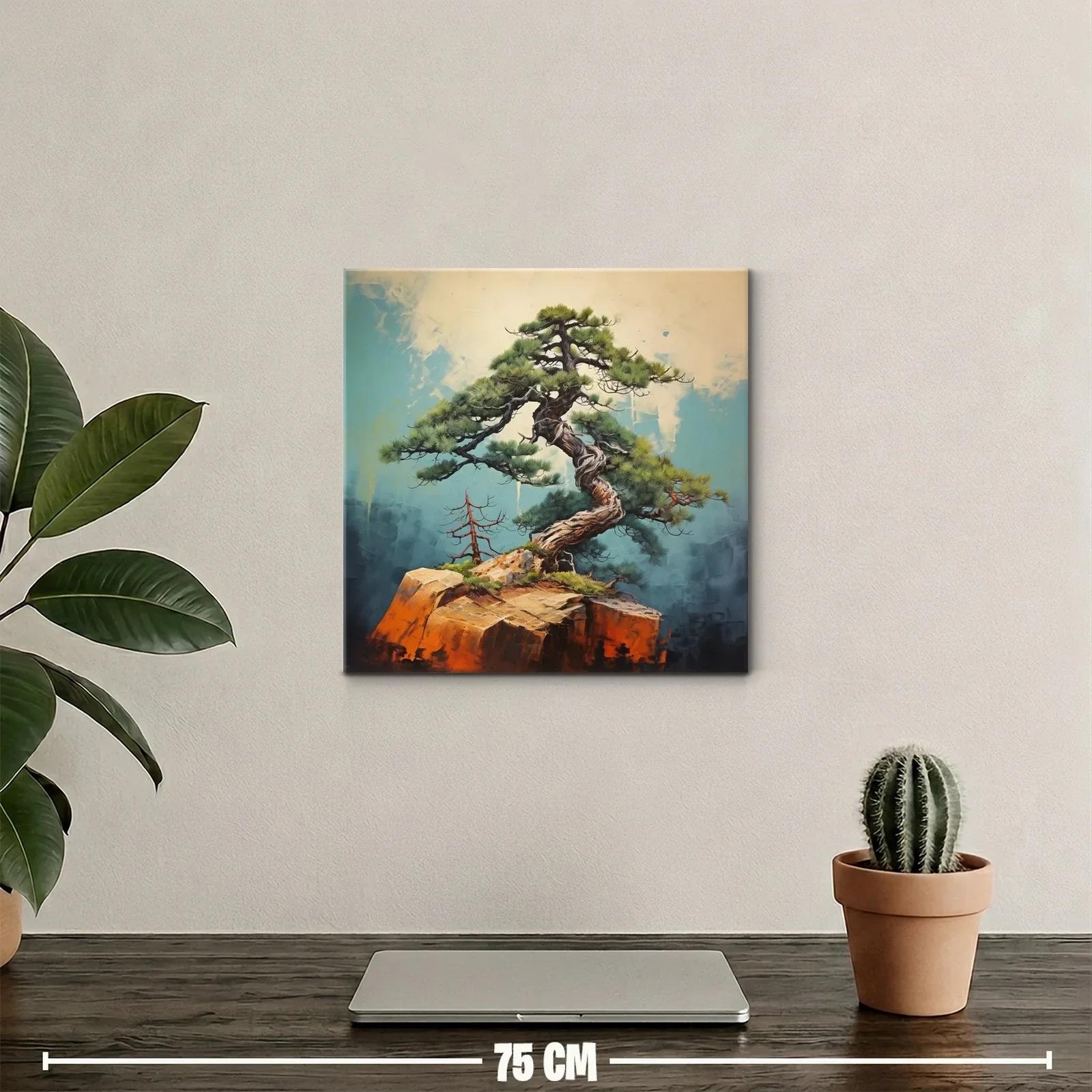 Árbol Bonsái en Roca con Fondo Azul y Beige — miniatura 2