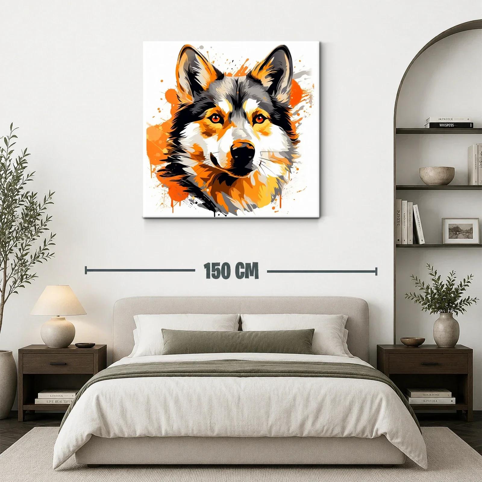 Retrato vibrante de perro husky en tonos naranjas y negros — miniatura 3