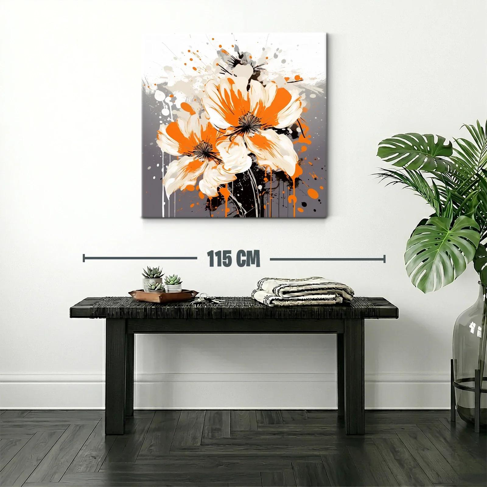 Cuadro moderno con flores vibrantes en tonos naranja y crema — miniatura 2
