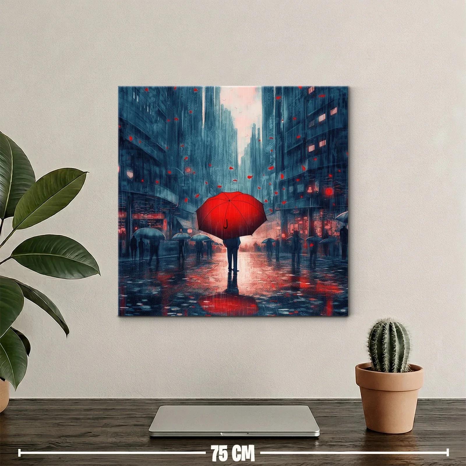 Contraste Urbano con Paraguas Rojo en Ciudad Nocturna — miniatura 2