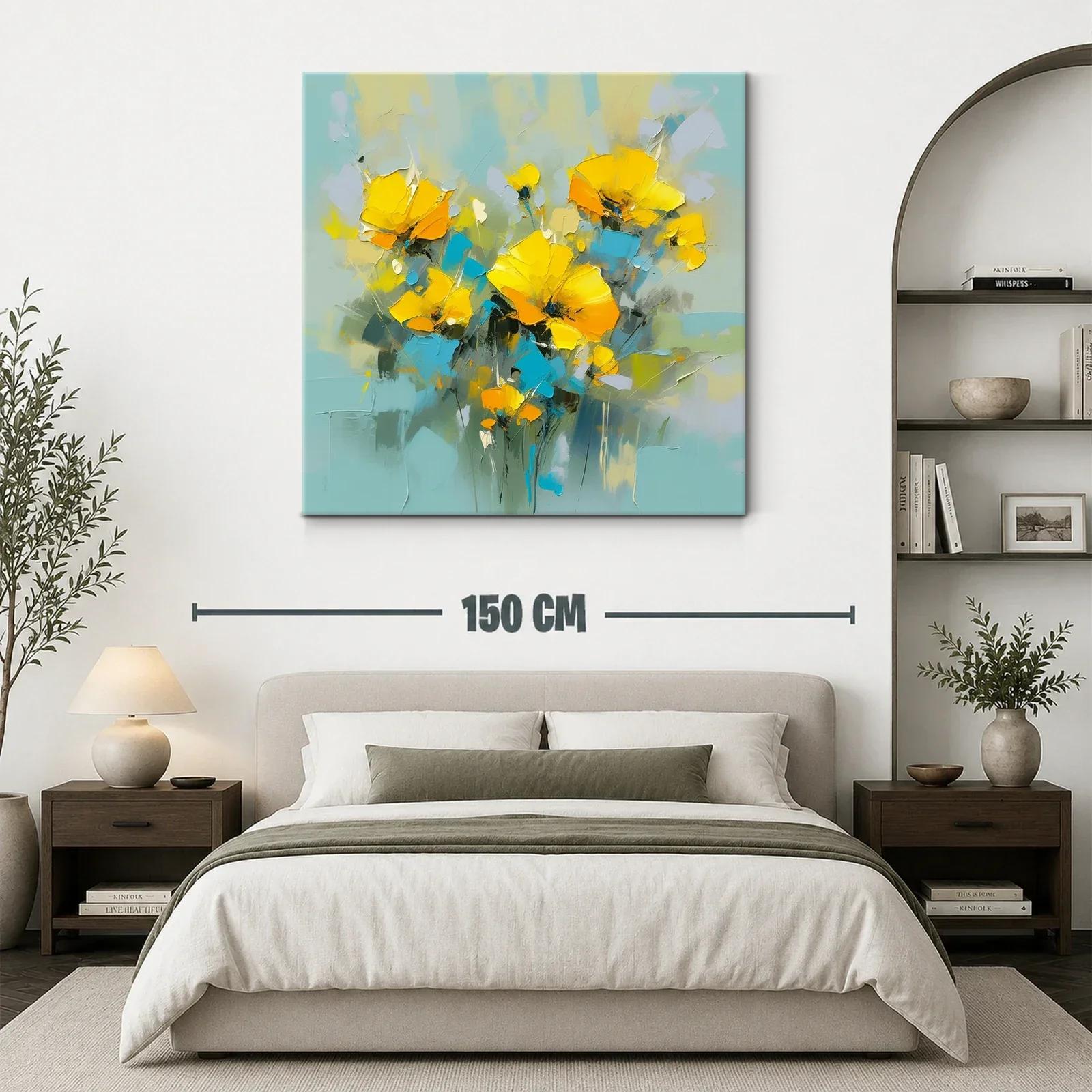 Cuadro floral vibrante con tonos amarillos y azules — miniatura 3