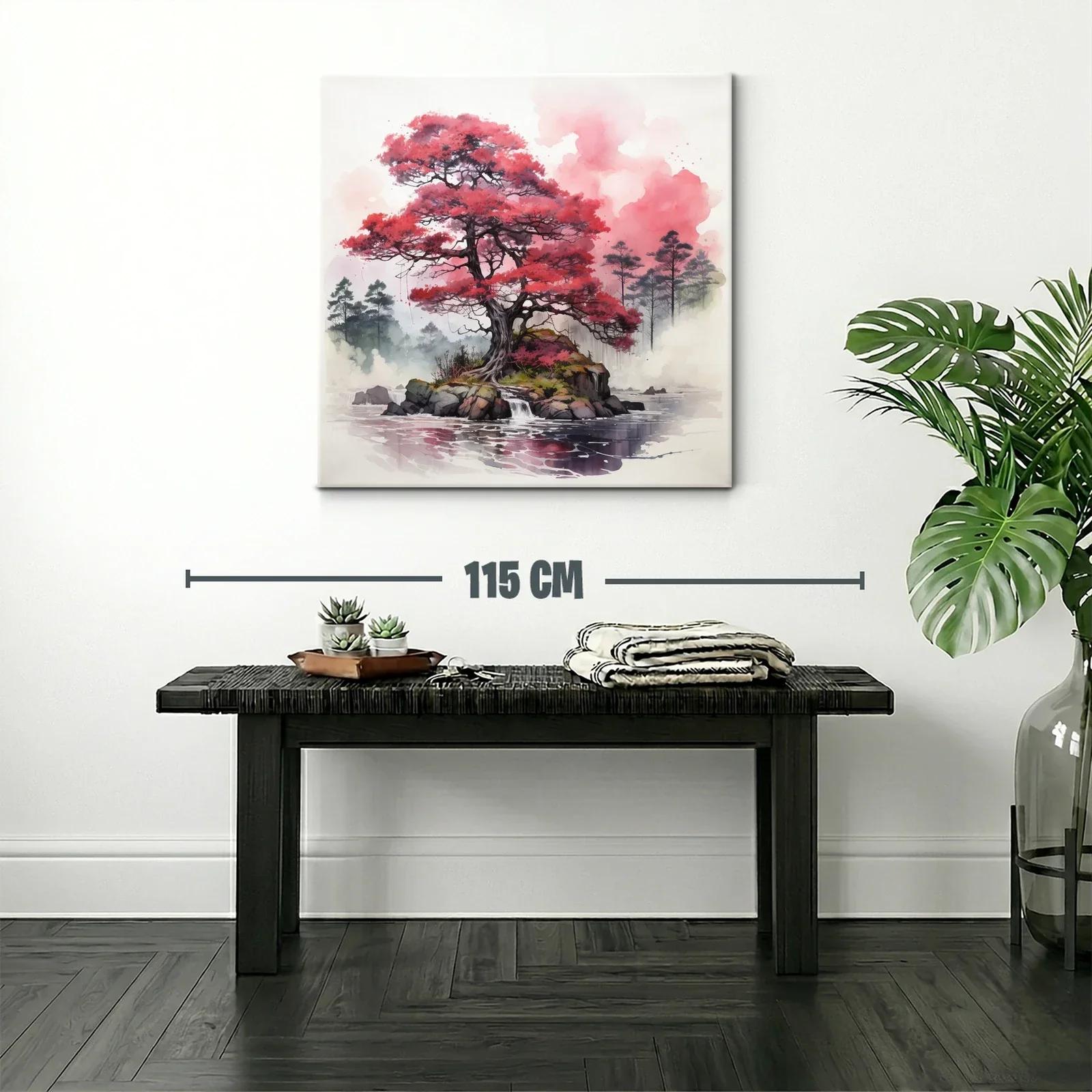 Árbol rojo sobre isla rocosa en lago sereno — miniatura 2