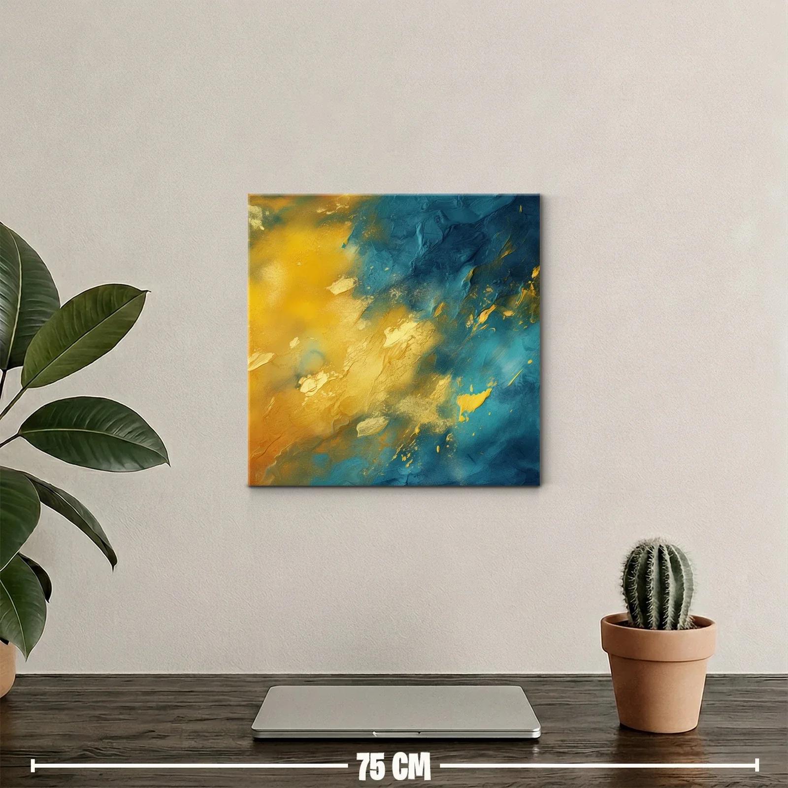 Cuadro abstracto en tonos dorados y azules vibrantes — miniatura 2