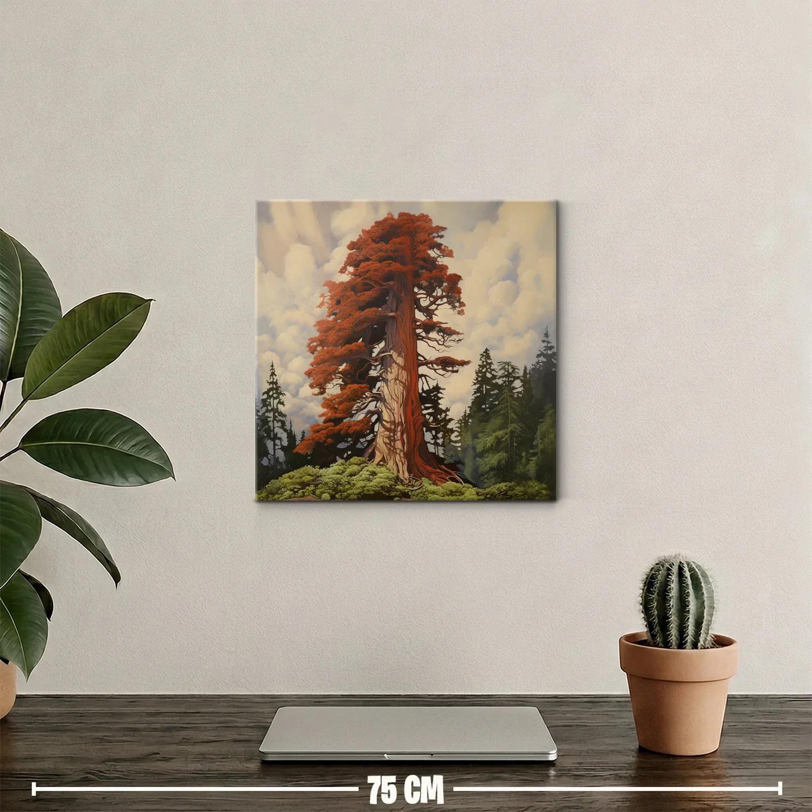 Imponente árbol rojizo entre bosque y cielo nublado — miniatura 2