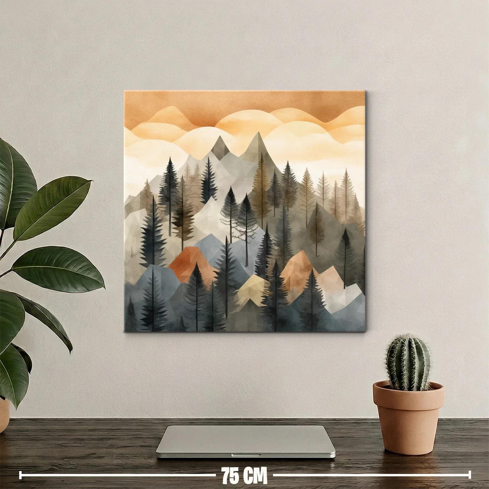 Montañas y pinos en tonos tierra y grises suaves — miniatura 2