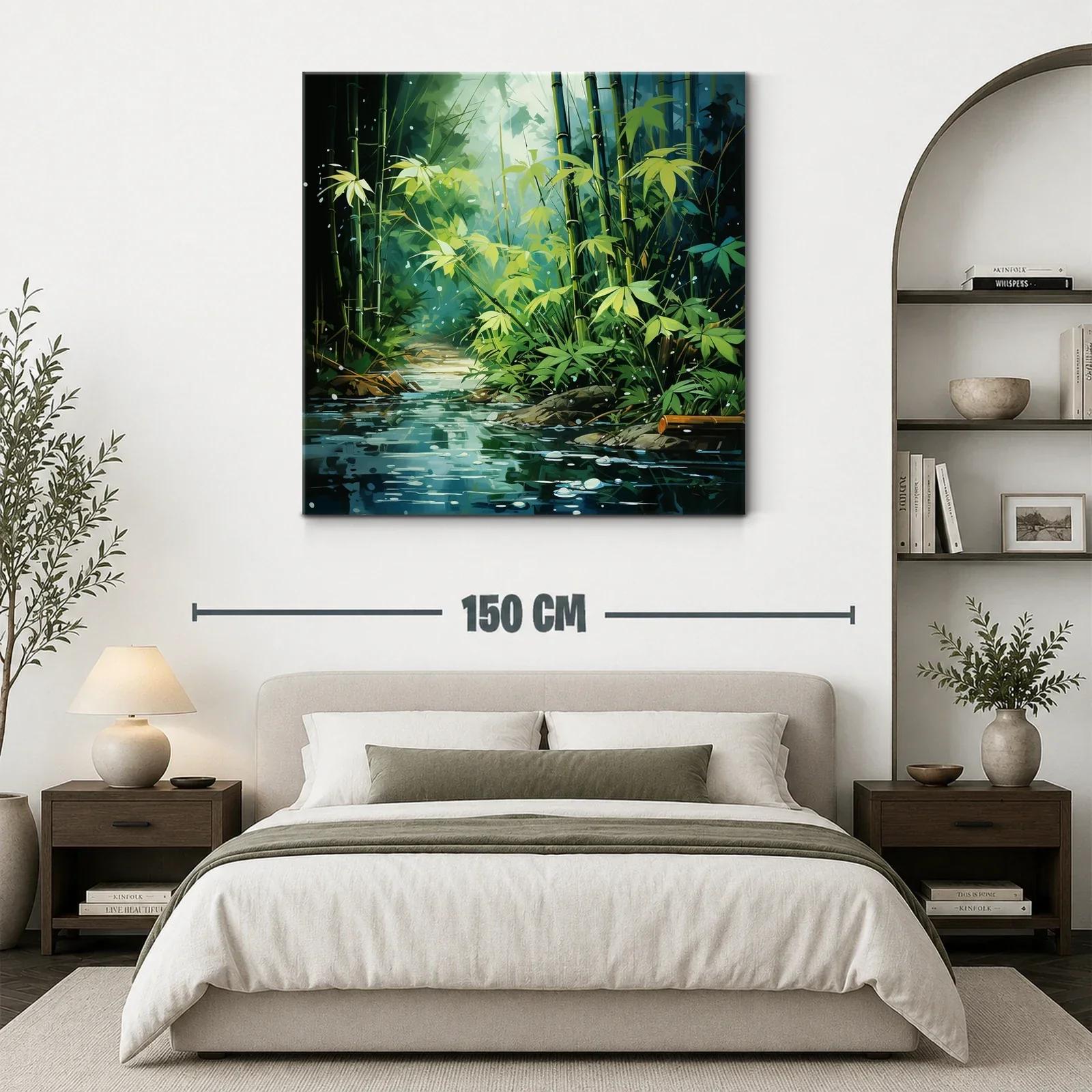 Rincón de bambú junto al riachuelo entre luces suaves — miniatura 3