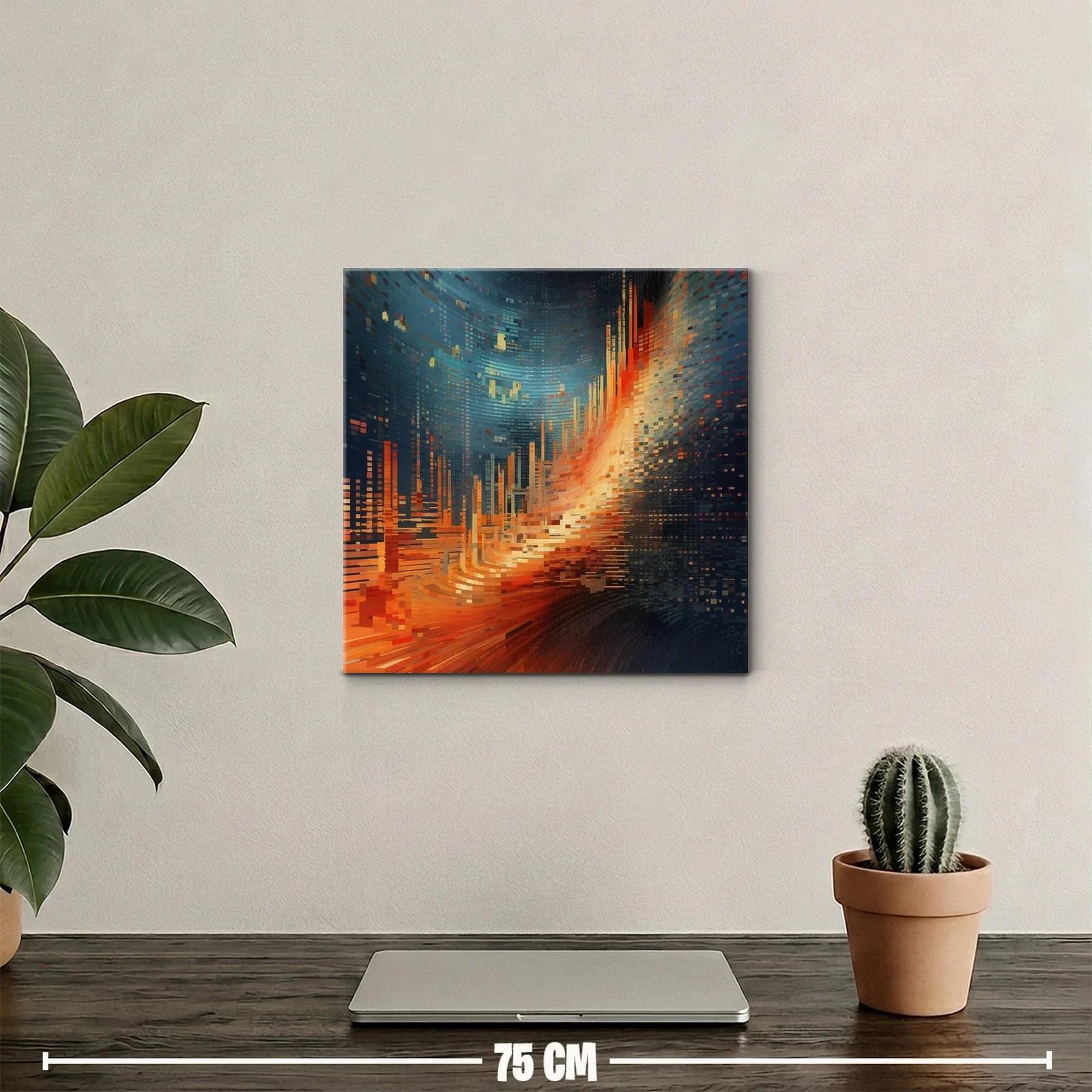 Cuadro abstracto con tonos cálidos y fríos en movimiento — miniatura 2