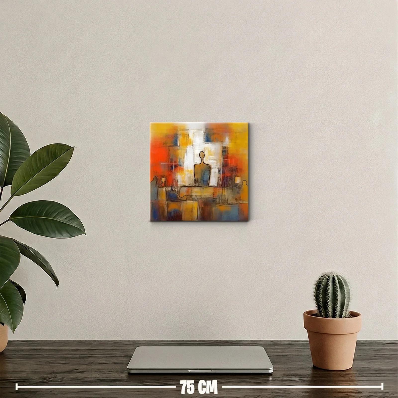 Cuadro abstracto con figuras humanas y tonos cálidos vibrantes — miniatura 2