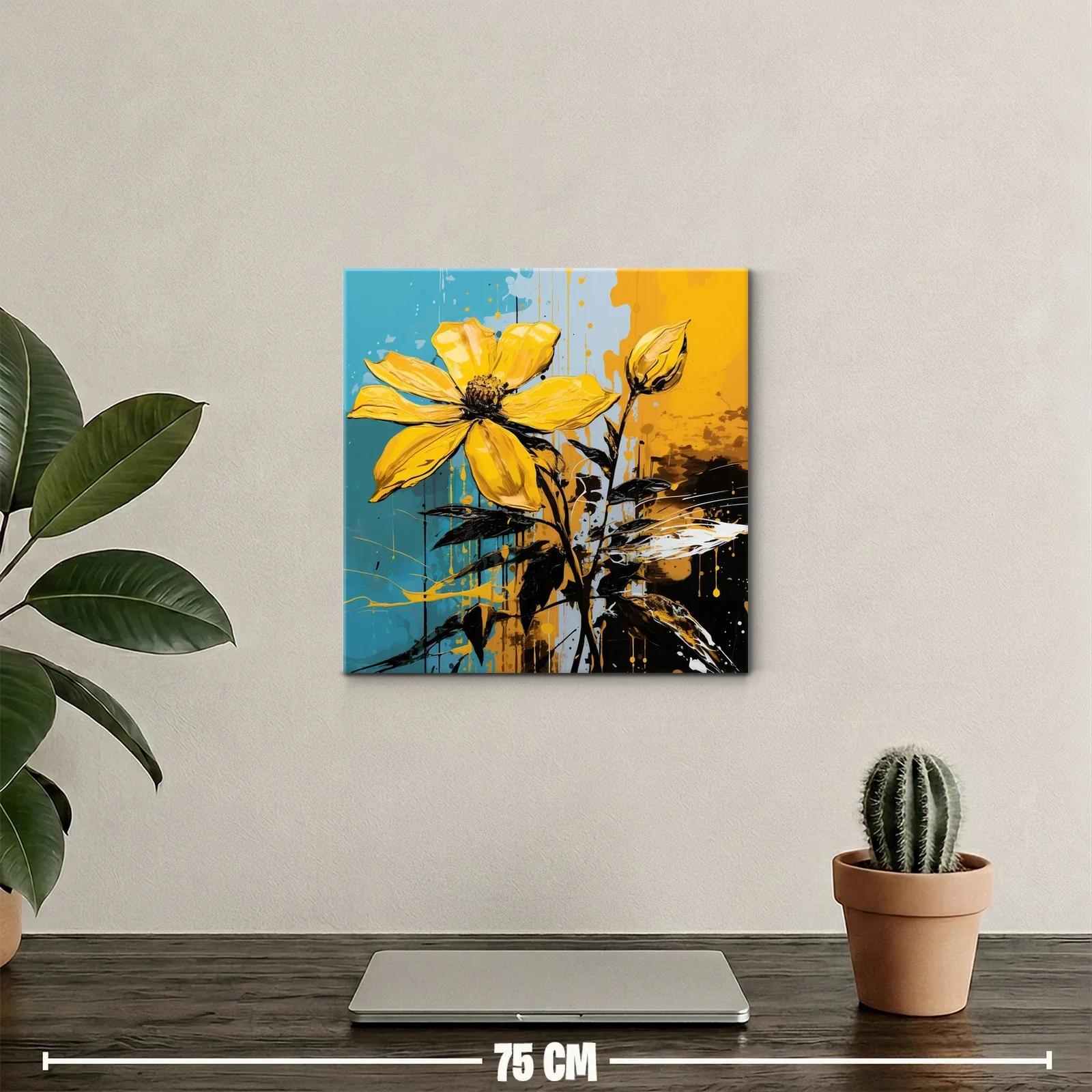 Flor amarilla vibrante sobre fondo azul y ocre — miniatura 2