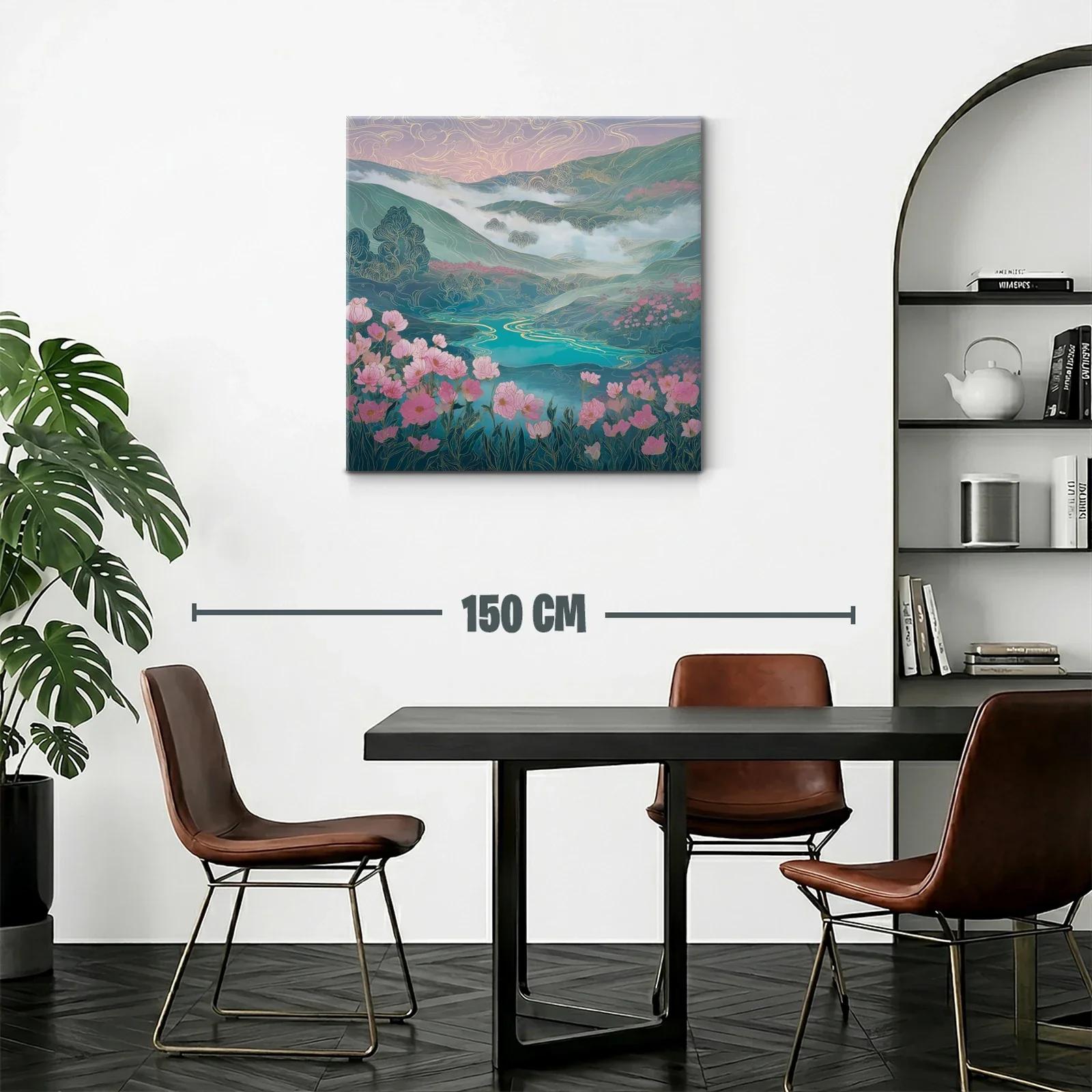 Paisaje floral con lago y montañas en tonos suaves — miniatura 2