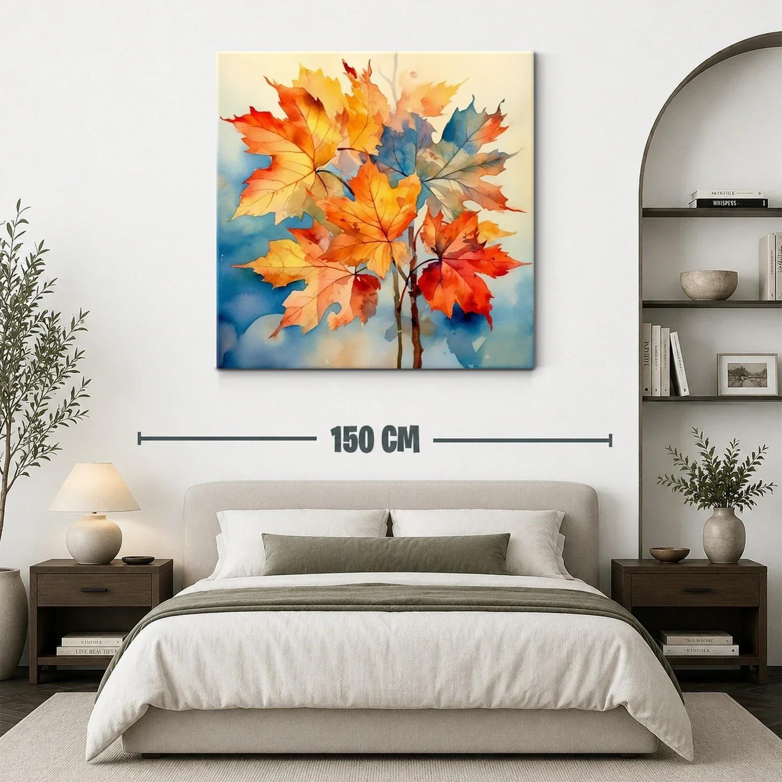 Hojas de otoño con vibrantes tonos cálidos y azules — miniatura 3