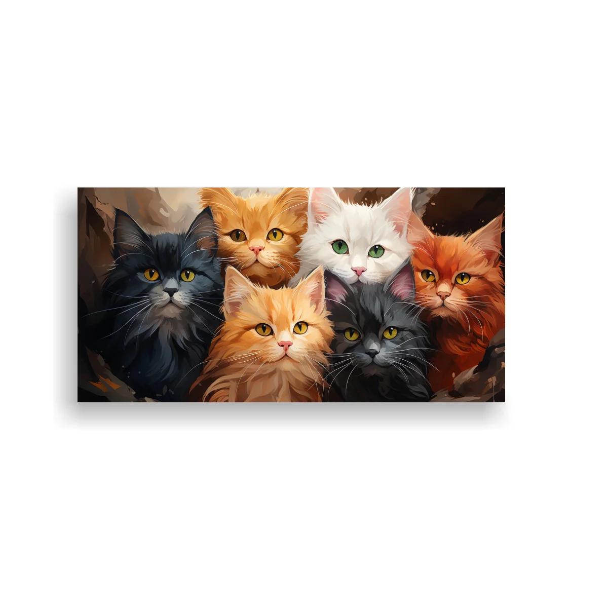 Cuadro grupo de gatos de pelo largo con fondo oscuro — imagen principal